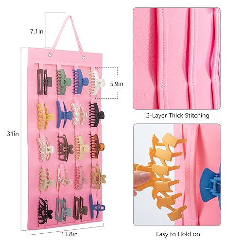 Miniatura 3 de Organizador colgante de pinza para el cabello para mujeres y niñas, almacenamiento de clip de garra grande para pared, puerta, accesorios de pelo de