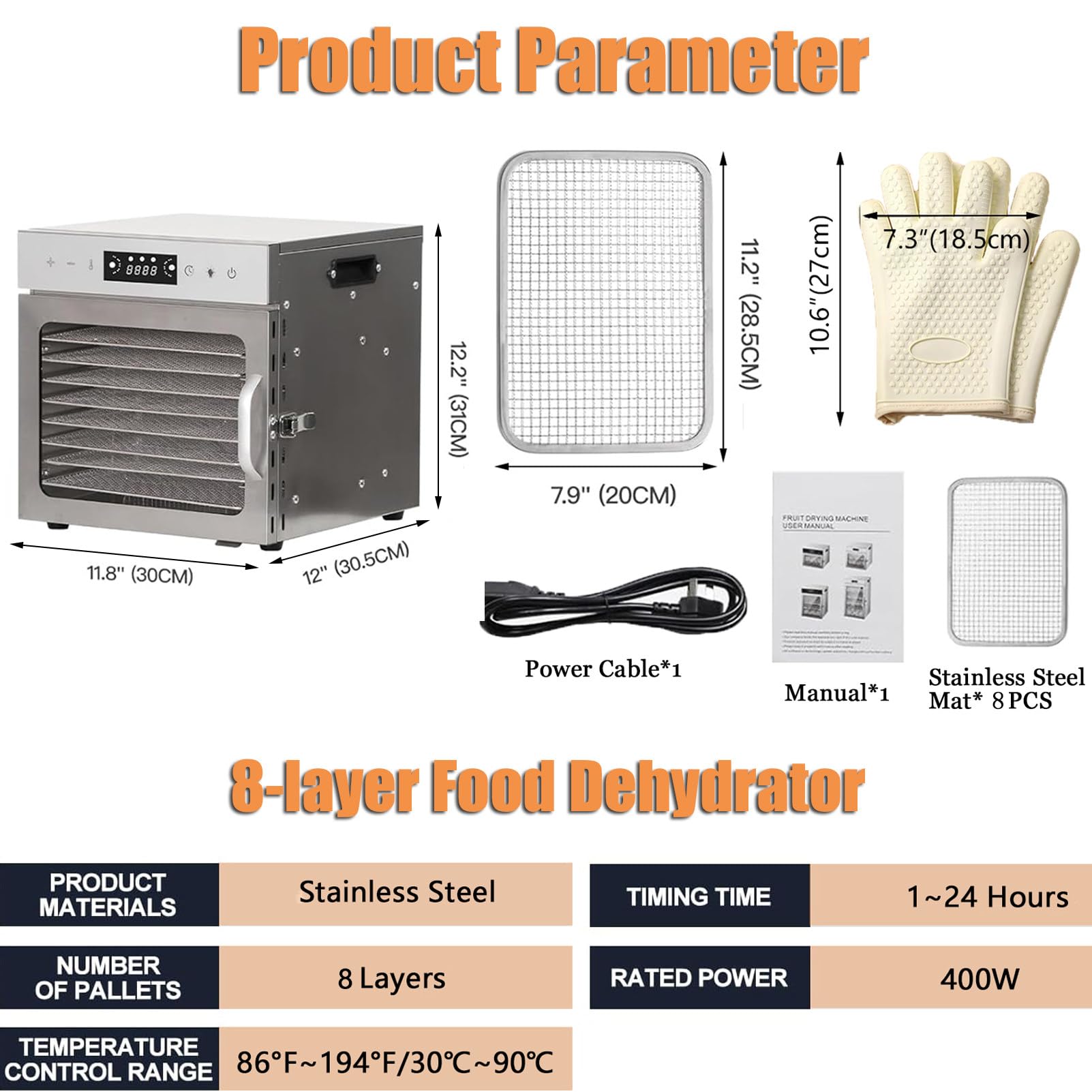 Essiccatore Per Alimenti, Essiccatore Per Carne Secca In Acciaio Inox A 6/8/12/18 Vassoi Per Uso Domestico, Armadio Di Essiccazione Per Carne, Frutta Ed Erbe Aromatiche,8-Tray