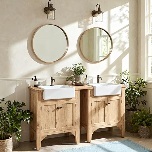 Miniatura 119 de HOMECOOKIN Espejo de pared redondo de 32 pulgadas, espejo circular dorado para baño con marco de metal, espejo dorado redondo para decoración