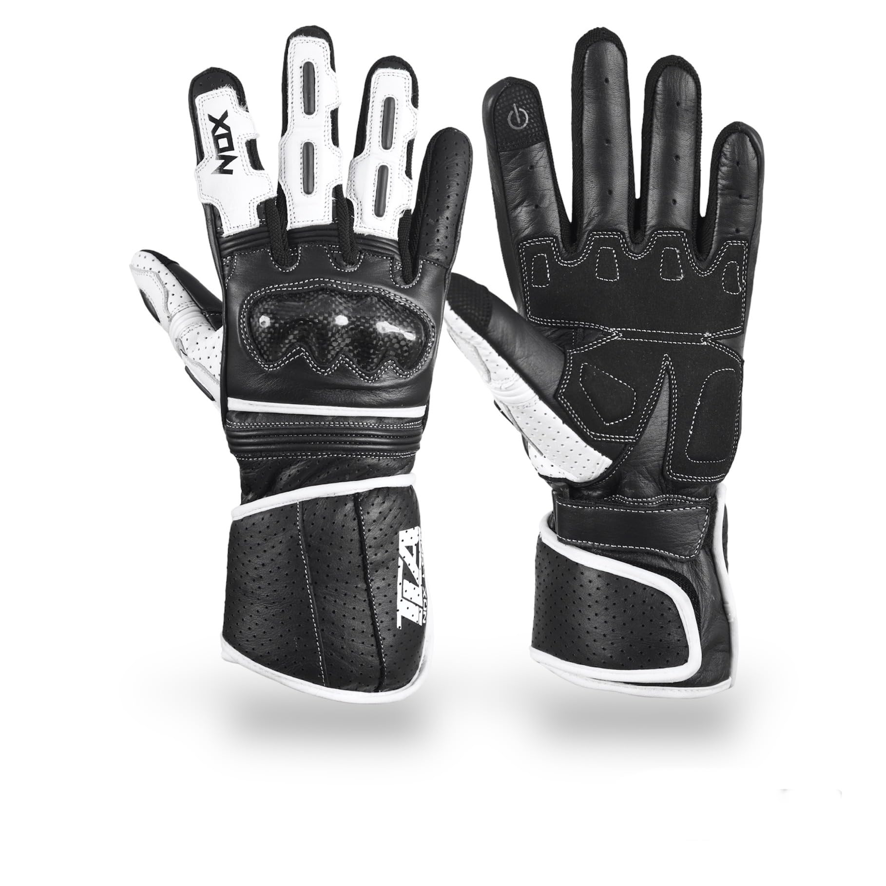 TLA NOX Guanti Moto Pelle Uomo/Donna Protezioni Moto, Polsino lungo Omologati CE, XS-4XL, Guanti Moto Donna/Uomo Touchscreen, Guanto Mezza Stagione, Traspiranti, Protezione all'Impatto