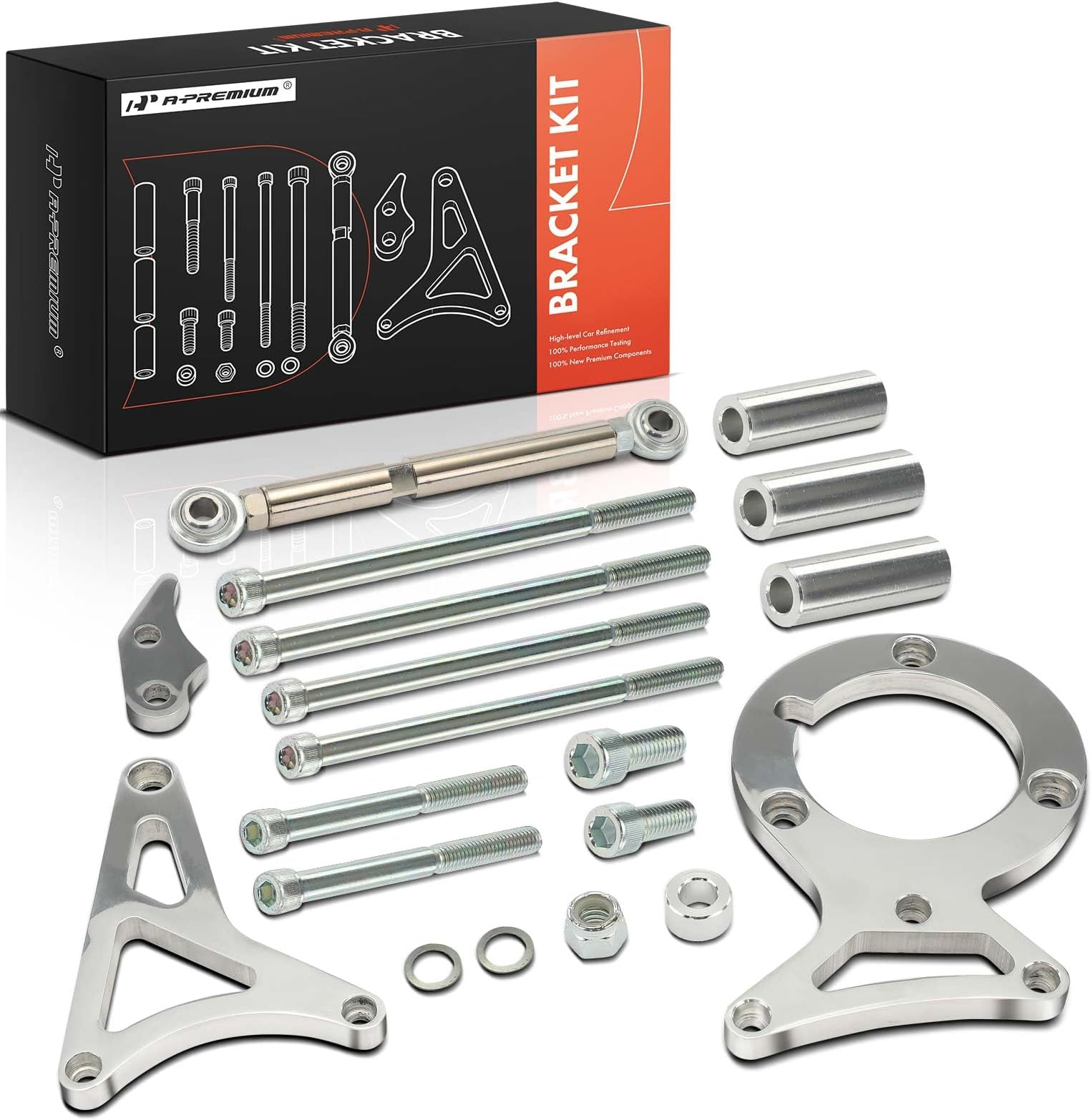 A-Premium Polished Aluminum Alternator & Power Steering Bracket Kit Compatible with 1982-1992 Ford Small Block 302 5.0L V8 Engines