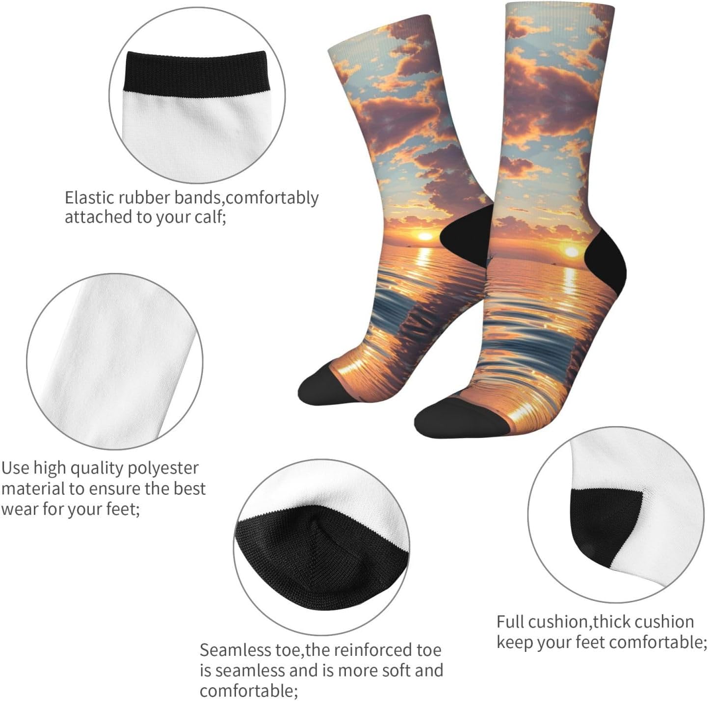 Calf Socks Casual Above Ankle Sock Sailboat and SunsetCrew Socks for Men Women Moisture Wicking Cushion Sports