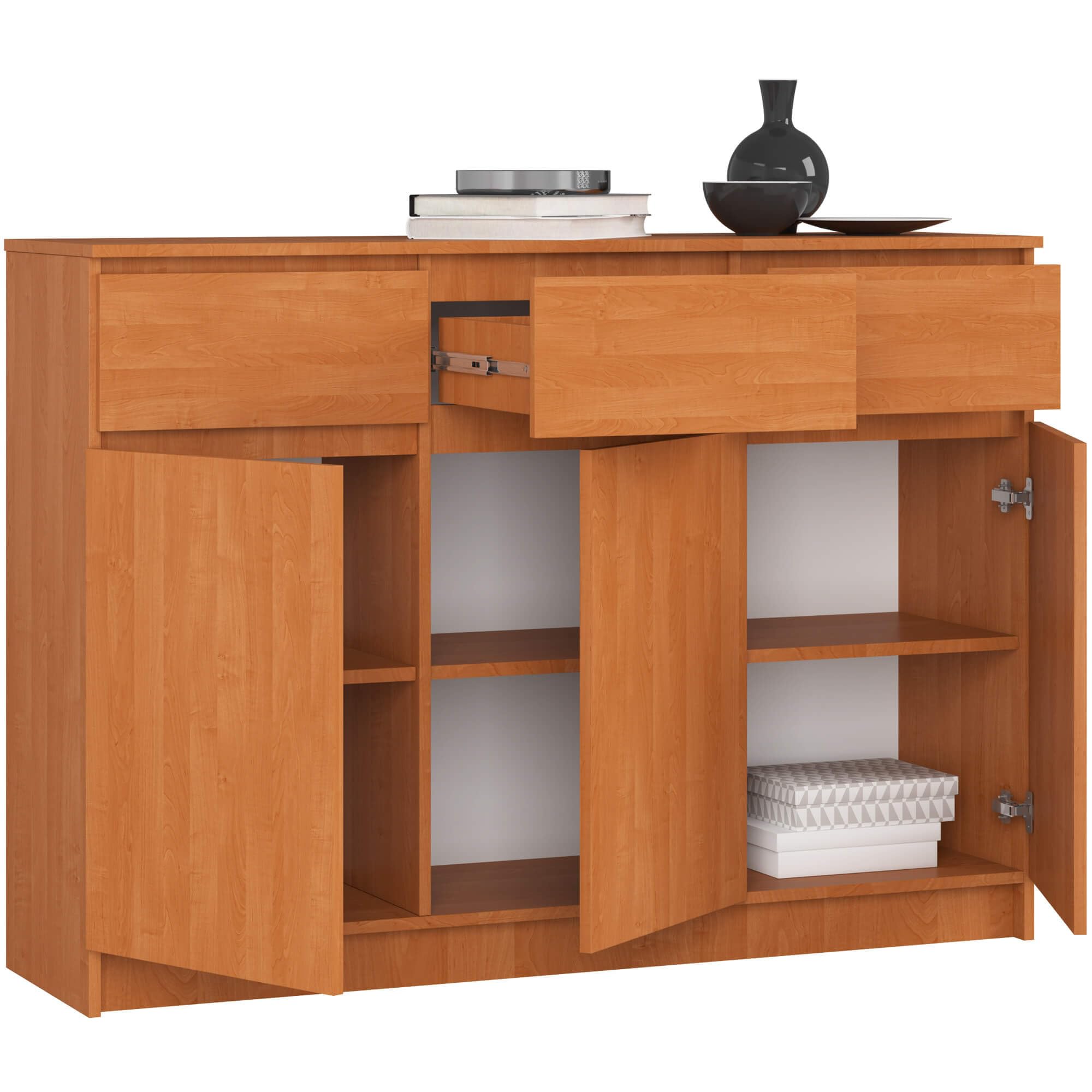 AKORD Cassettiera K 140 cm | 3 Cassetti e 3 Ante | Moderna Mobiletto per Soggiorno Sala da Pranzo Camera da Letto Corridoio Bagno | Pannello Laminato 16mm | Elzen