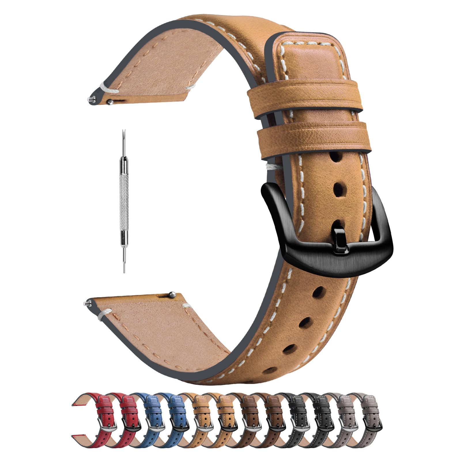 Fullmosa Uhrenarmband 18mm für Huawei Watch 1st/ASUS Zenwatch 2 Damen 1.45" Garmin Watch. Armband Yola Series,Dunkelbraun + Rauchgraue Hardware