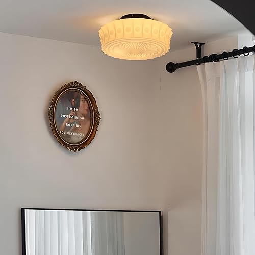 Miniatura 5 de Schoolhouse - Lámpara de techo, 13.8 pulgadas de vidrio de leche semiempotrada, lámpara de techo vintage de mediados de siglo para dormitorio,