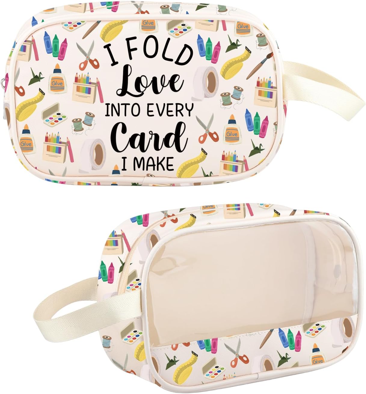 G2TUP Crafting Lover Gift Fold Love Into Every Card Clear Makeup Bag Scrapbooking Travel Toiletry Bag Crafter Gift (Into Every Card TM)