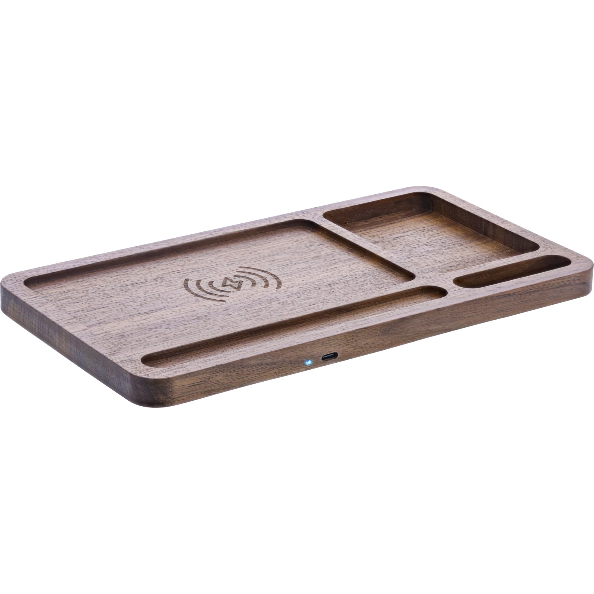 InLine® WoodCharge Organizer - Stazione di ricarica wireless Qi in legno di noce, organizer da scrivania con LED, 3 bobine, USB-C, Wireless Charger, 33392Y