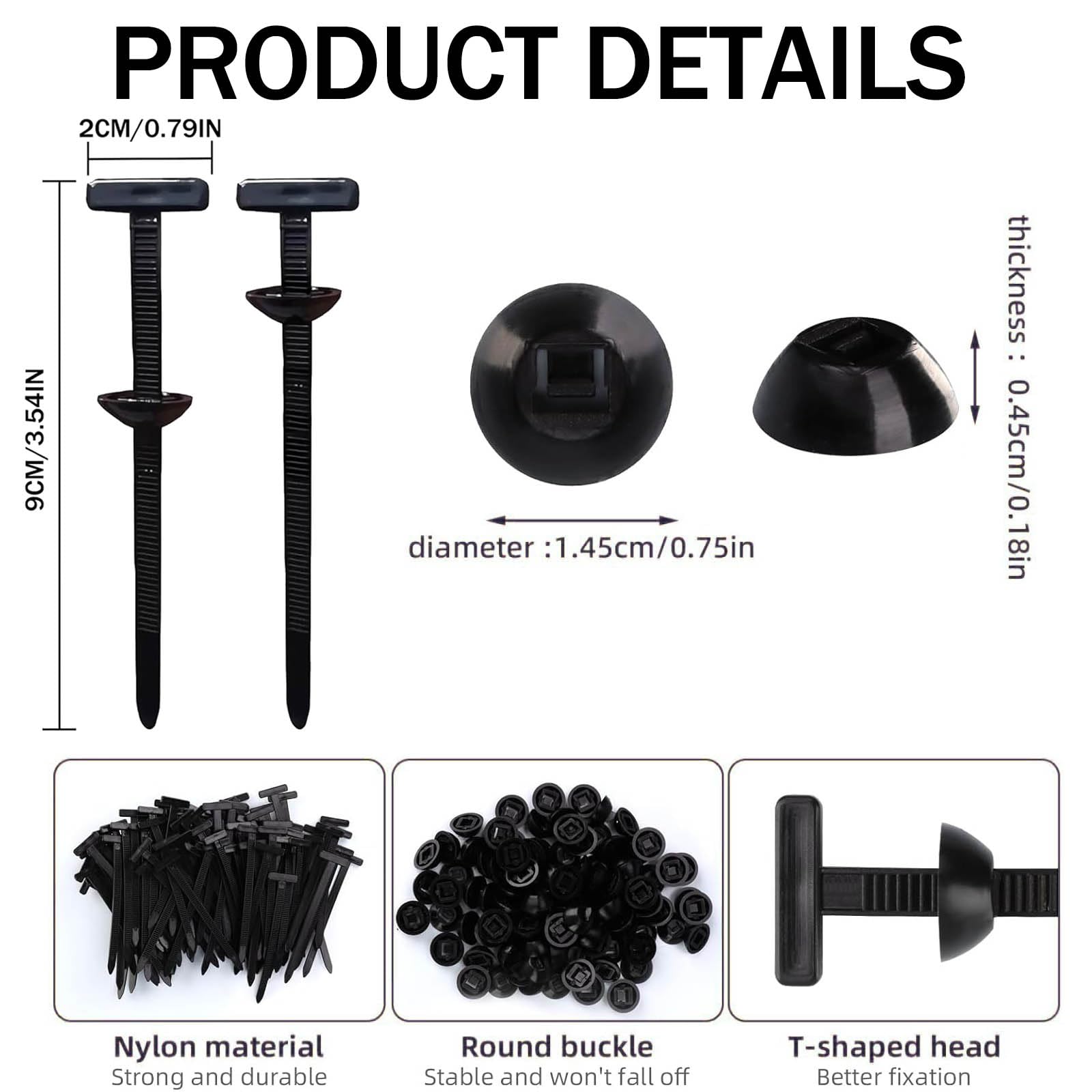100PCS Nylon Universal Cable Tie Buckle, Automotive Zipper Clips, Heavy Duty Self-Locking Nylon Zip Ties Holder - Image 2
