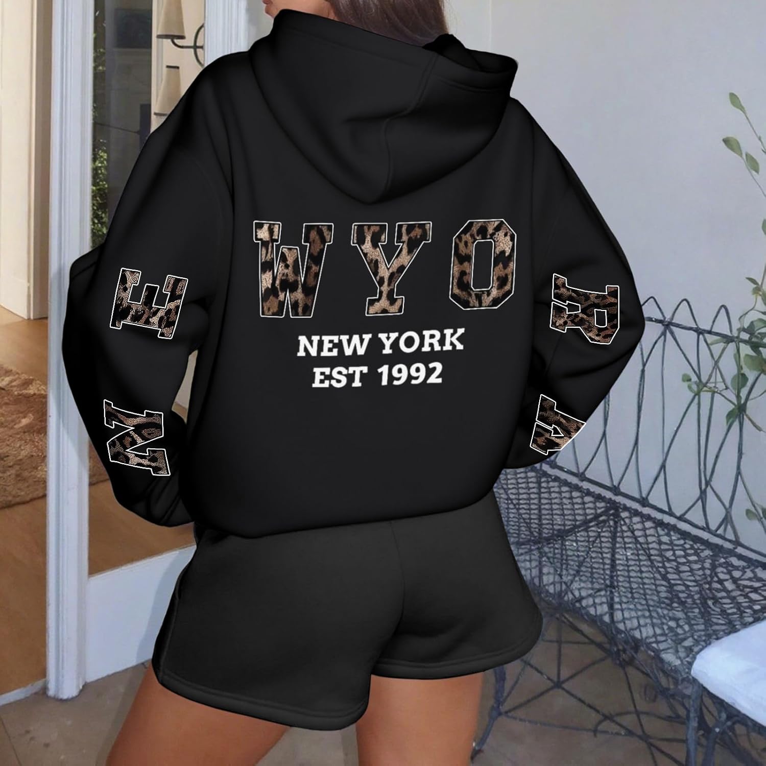 Women Leopard Print New York Hoodie Vintage Sweatshirt Y2k Oversized Graphic Hoodies Cotton Pullover Tops - Image 3