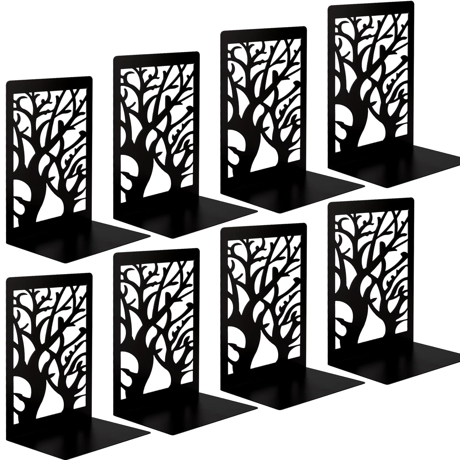 4 Pares Sujetalibros Estanteria, Sujeta Libros Metal Apoya Libros para Estanteria Soporte Libros Decorativo Tapones para Estantes de Libros para Oficina Biblioteca Hogar Escuela (Negro)