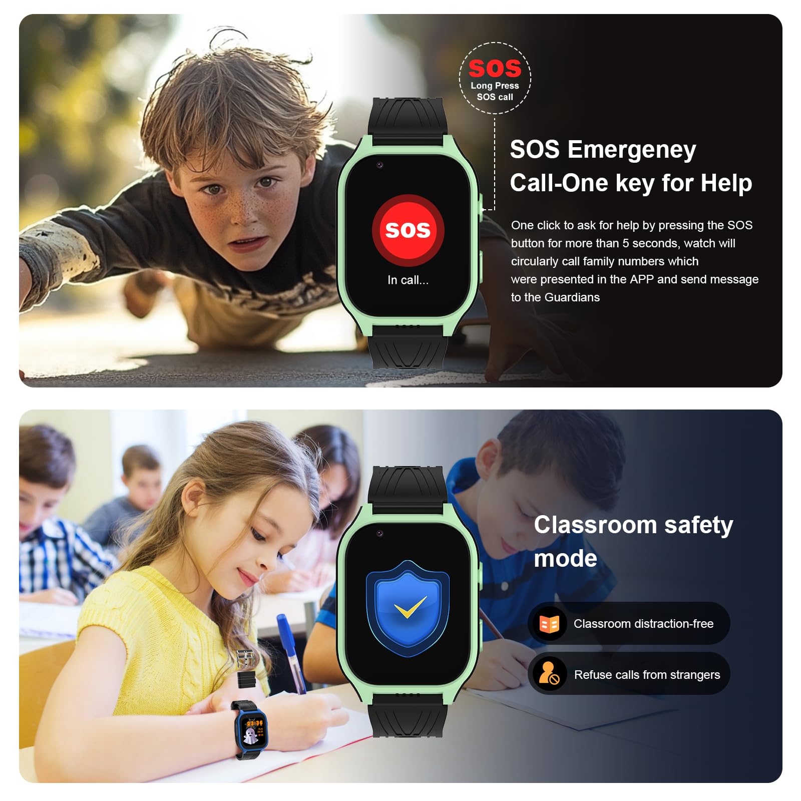 Reloj inteligente 4G seguro para niños con rastreador GPS Whatsapp de 1.8 pulgadas, pantalla táctil grande, WiFi, llamadas, chat de video por voz, SOS, Bluetooth, alarma, podómetro, música, reloj