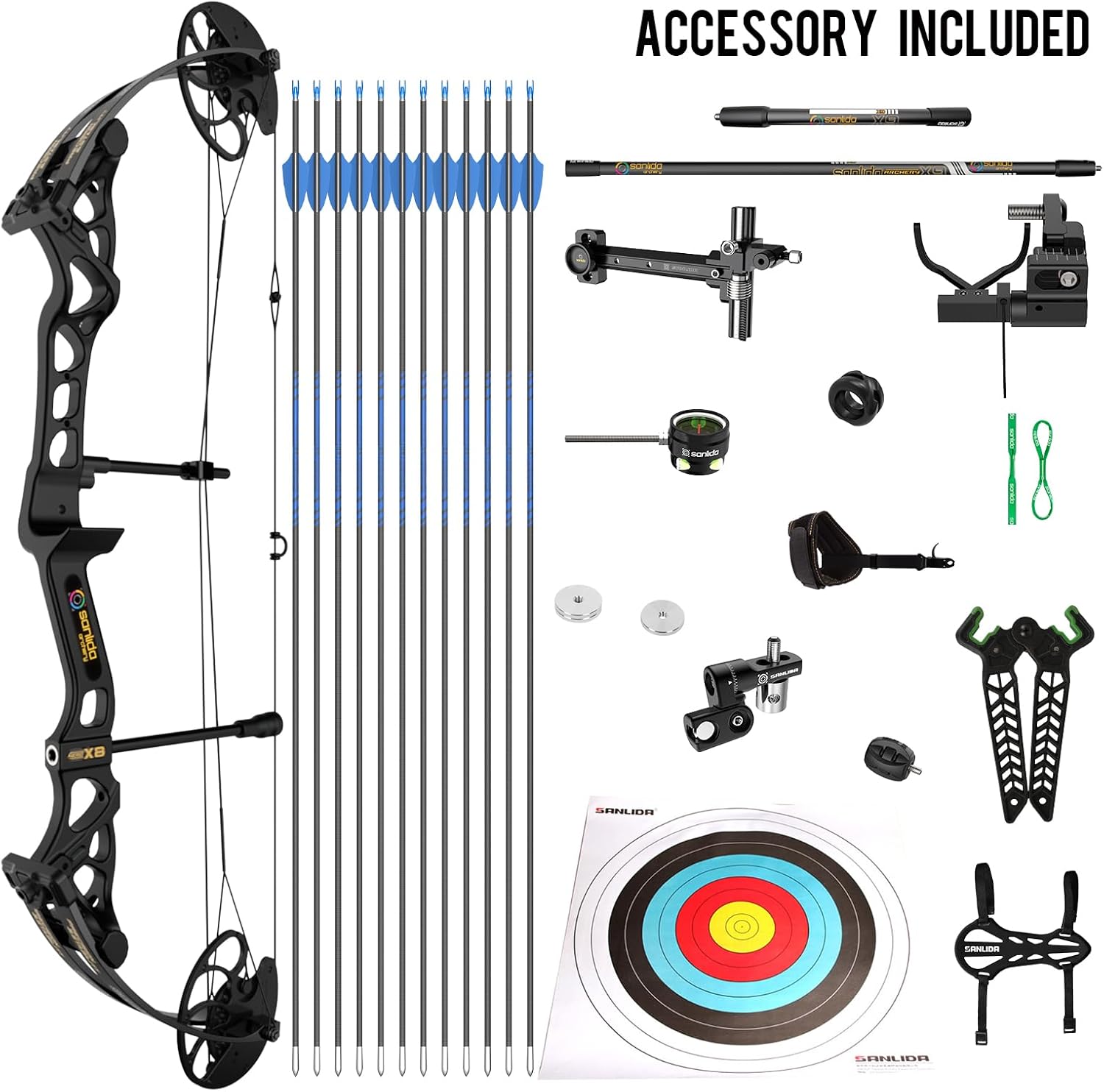 Sanlida Archery Hero10 Scope(8X) and Hero X8 Junior Professional- Grade Standard Target Compound Bow and Arrow Kit(14-60lbs)