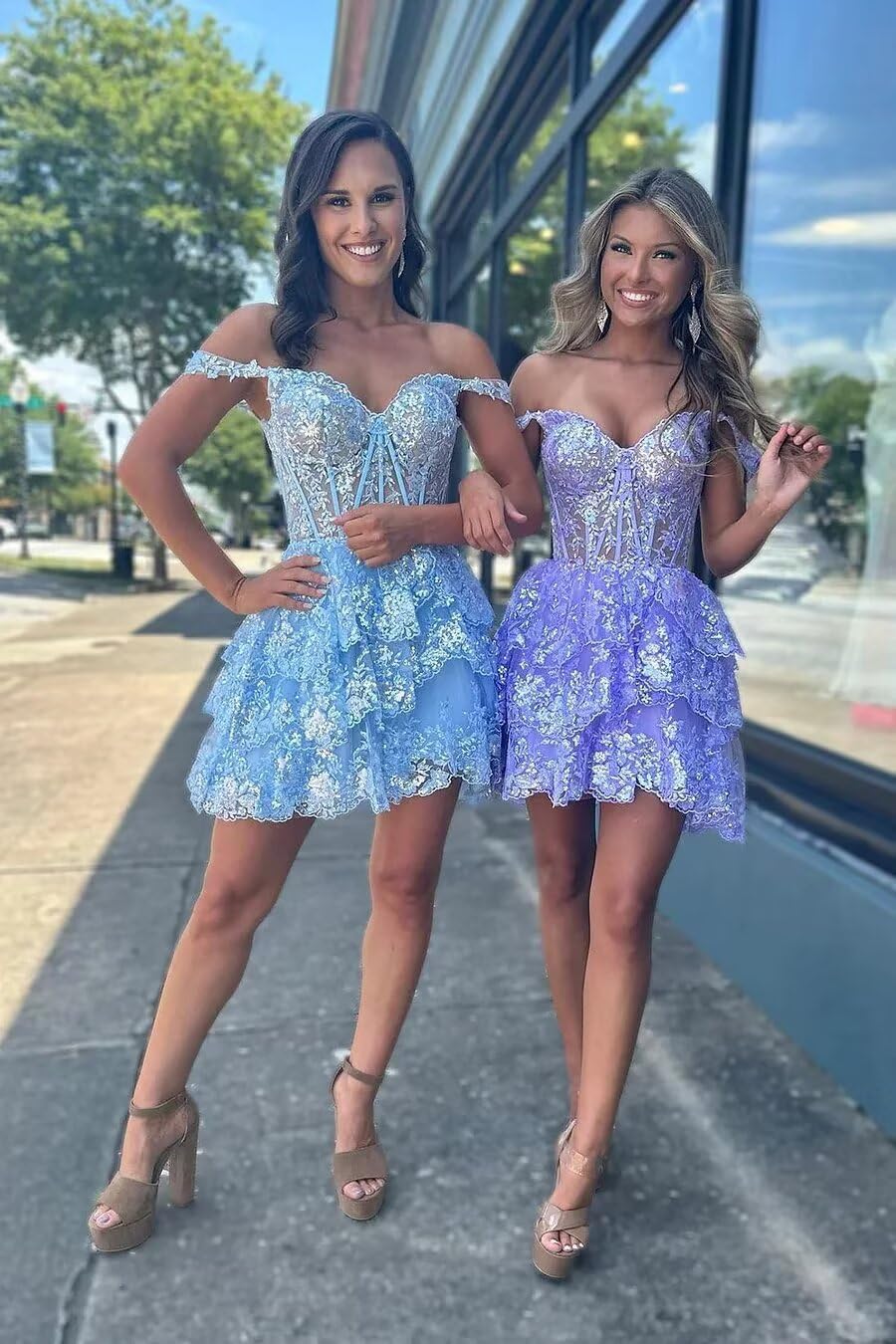 Short Lace Prom Dresses for Women 2024 Off Shoulder Tiered Tulle Applique Homecoming Dresses for Teens Princess Cocktail Party Gowns Pink Us8