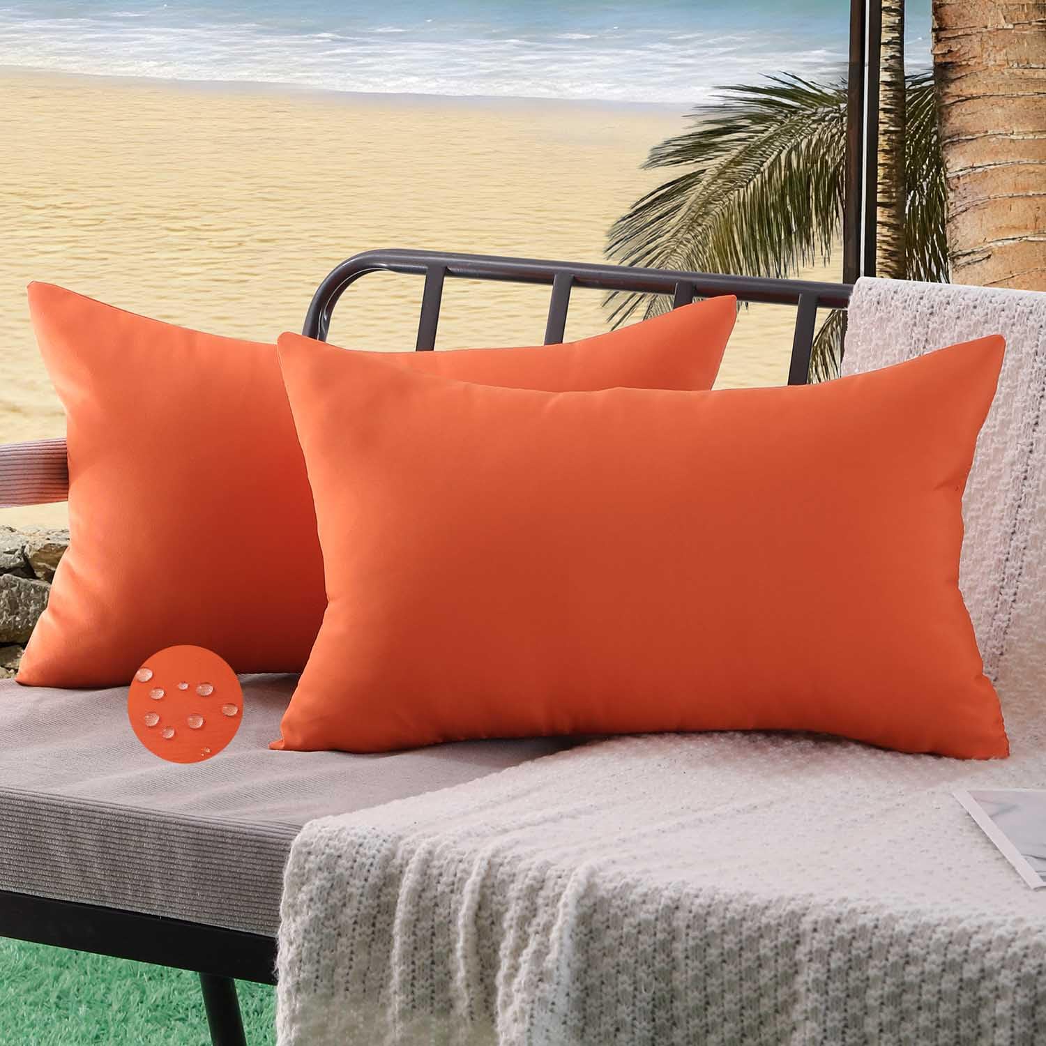 Housses Coussin 30x50 cm Extérieur Imperméable Orange Taies d'oreiller Printemps Été Decoration Canapé Housse de Coussin Décoratif pour Salon de Jardin Patio Chambre Maison Décor Lot de 2