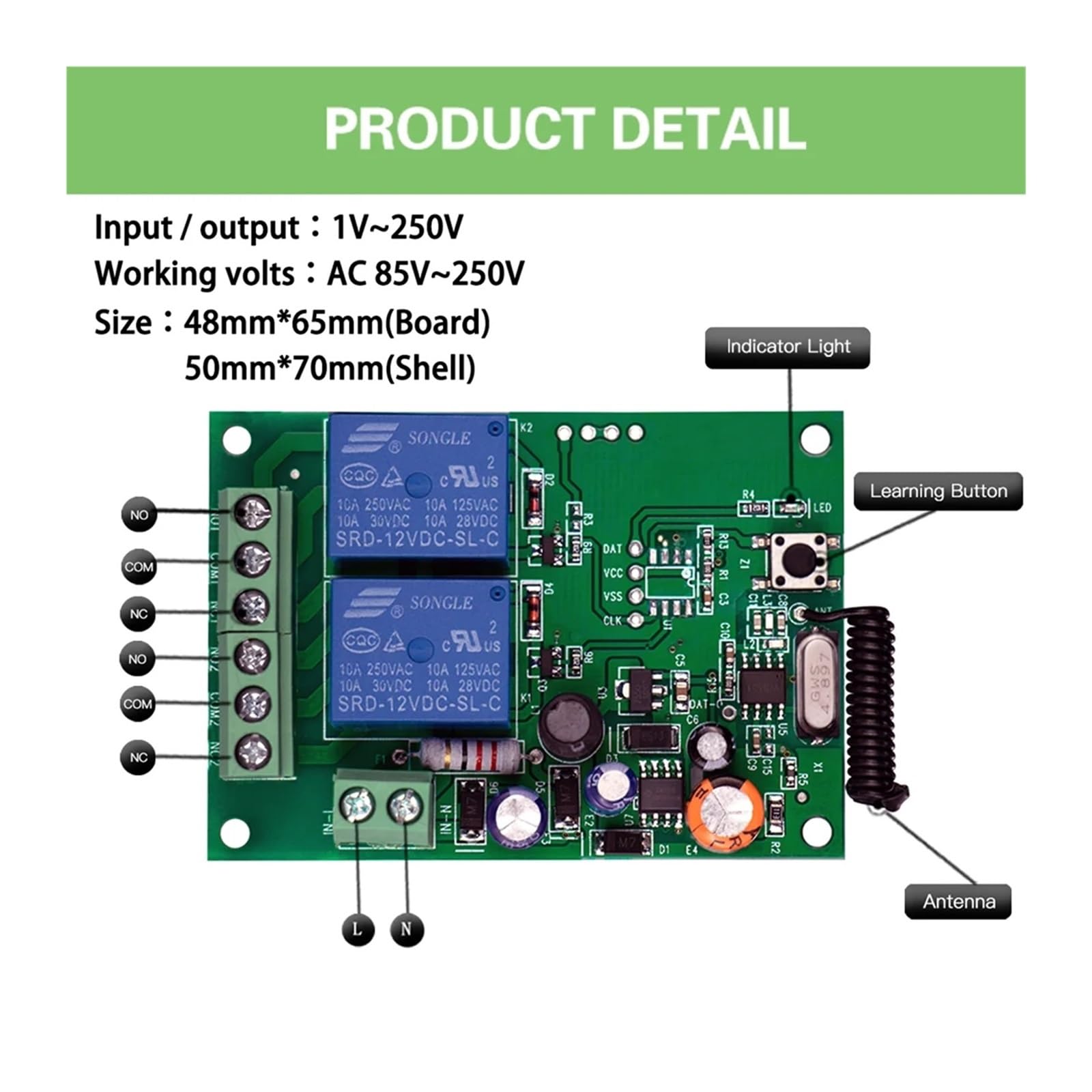 Apriporta del garage, Telecomando senza fili 433Mhz AC220V 2CH Ricevitore e trasmettitore relè universale Rf for il controllo del motore della porta del garage e del cancello Adatto a cancelli versati