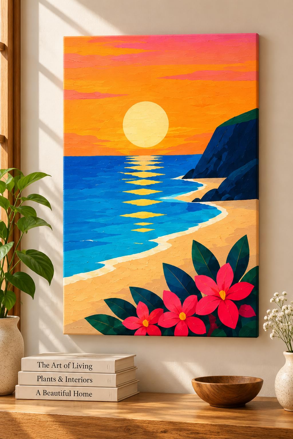 Acrylic Handmade Beach Sunset Painting on Canvas | Hand-painted, Gallery Wrapped Canvas-picture-42