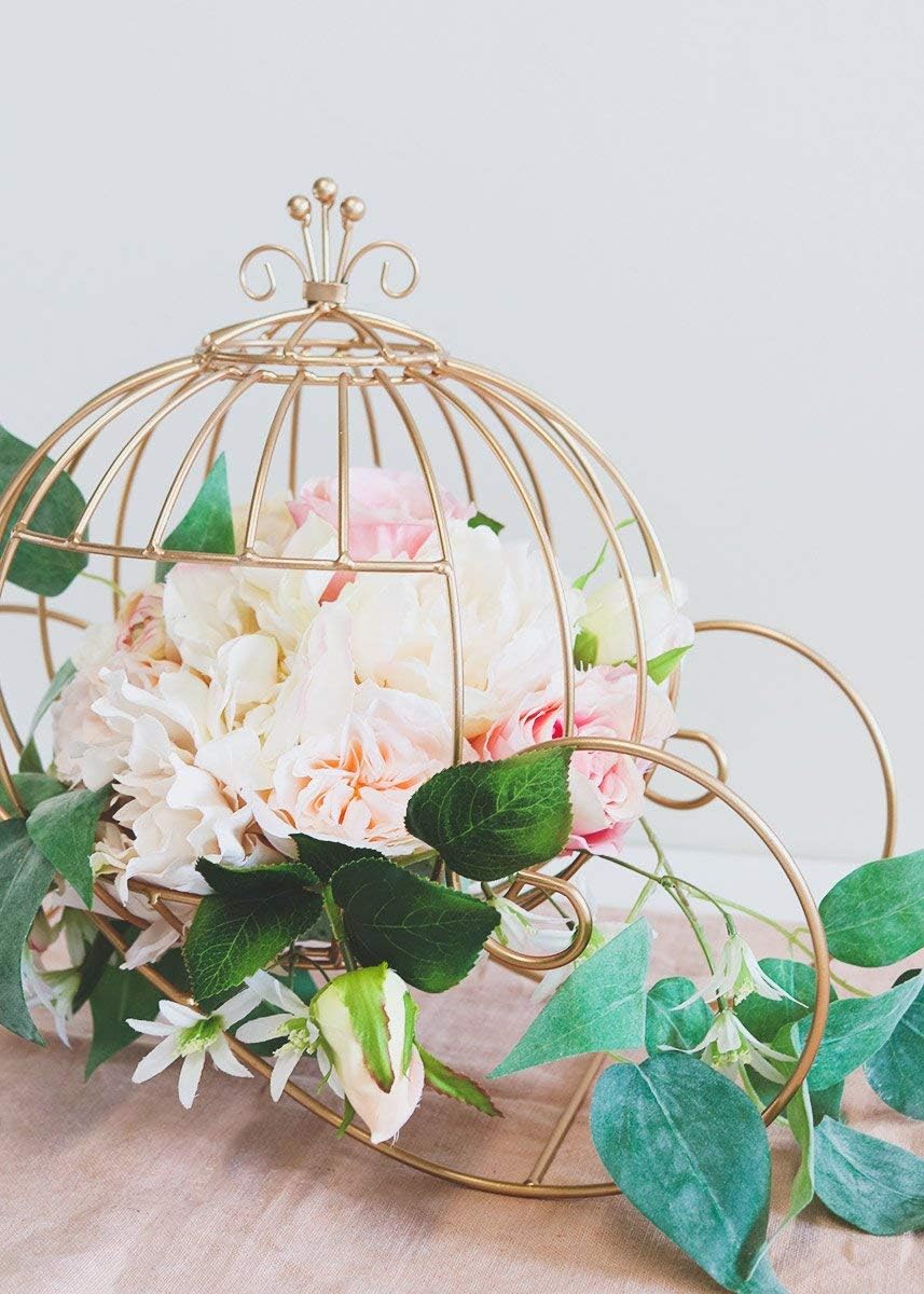 Afloral Gold Cinderella Wire Pumpkin Carriage - 18.5" L x 9.75" W x 13.5" H