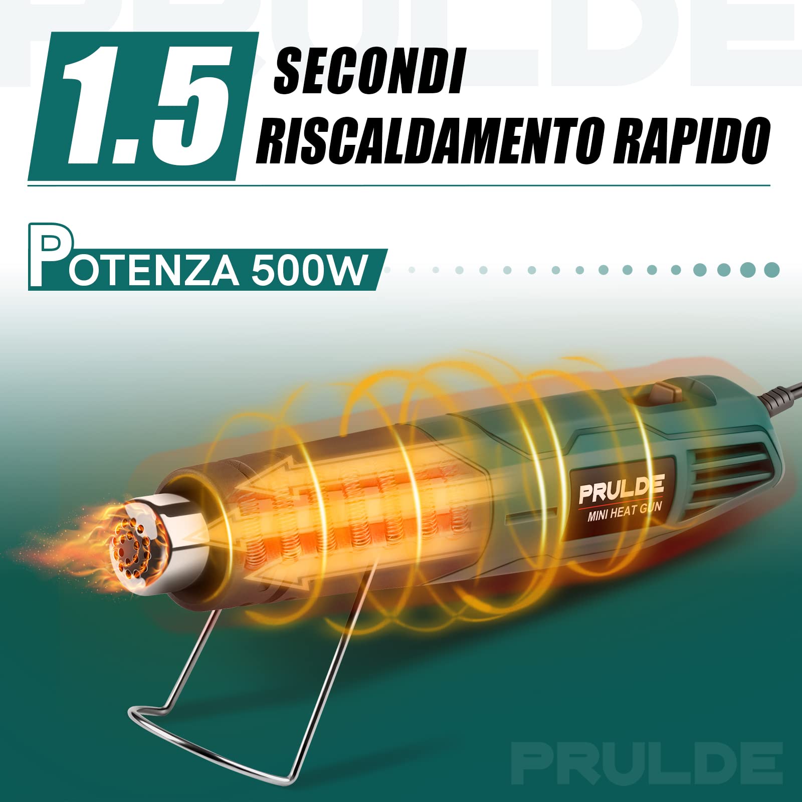 PRULDE Pistola ad Aria Calda, Mini Pistola Termica Elettrica 500W Riscaldamento Rapido con 2 Impostazioni di Temperatura per Goffratura Artigianale, Involucri Termoretraibili