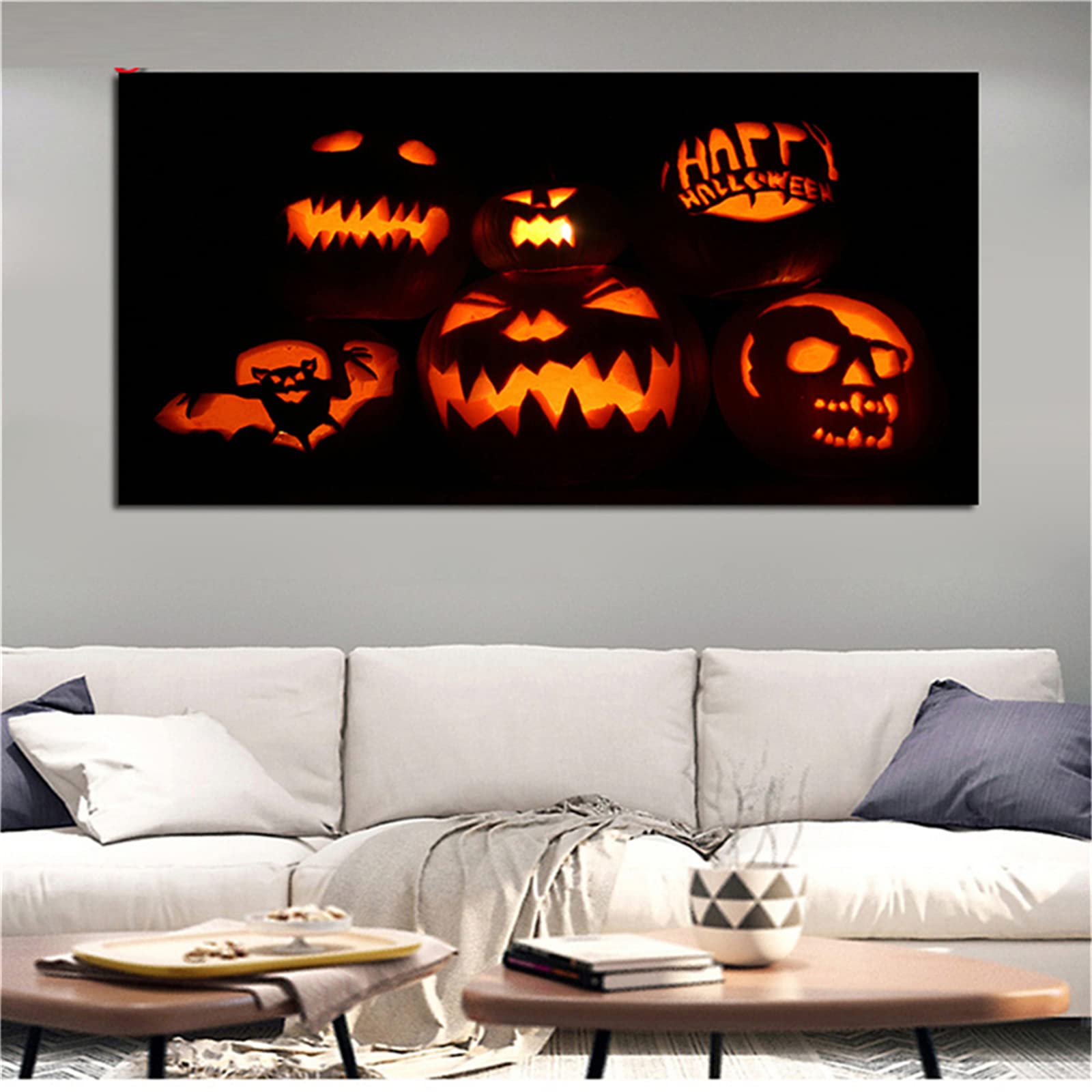 DIY 5D Diamond Painting Kits for Adults Kids, Pumpkin Bat Diamond Art Painting Kit Full Drill Pictures Rhinestone Cross Stitch Embroidery Crafts, for Home Wall Decor Round Drill 70x140cm(28x56in)