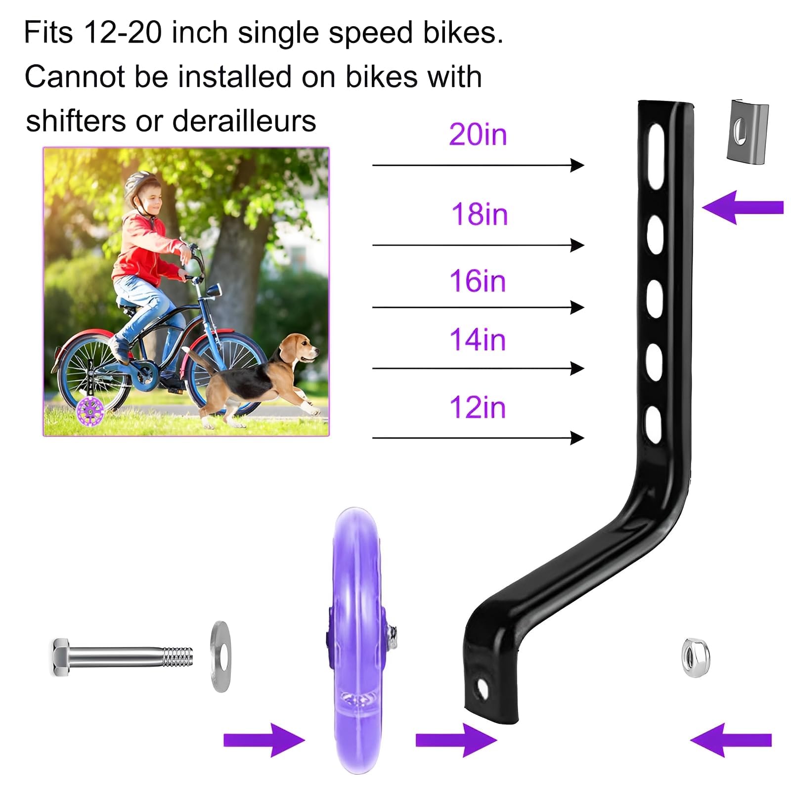 1 Par Ruedas De Entrenamiento Infantil De Bicicleta,Ruedines Bicicleta Infantil Universal Estabilizadoras, para 12 14 16 18 20 Pulgadas, Negro,Estabilizador de Bicicletas para Adultos
