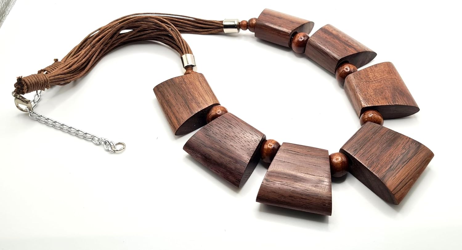 Natural Wood Necklace, Large Boho Tribal Wooden Necklace for Women Men, 19 to 22 Inch Extendable Waxed Cord Handcrafted Sono Wood Necklace GA095 - Image 5