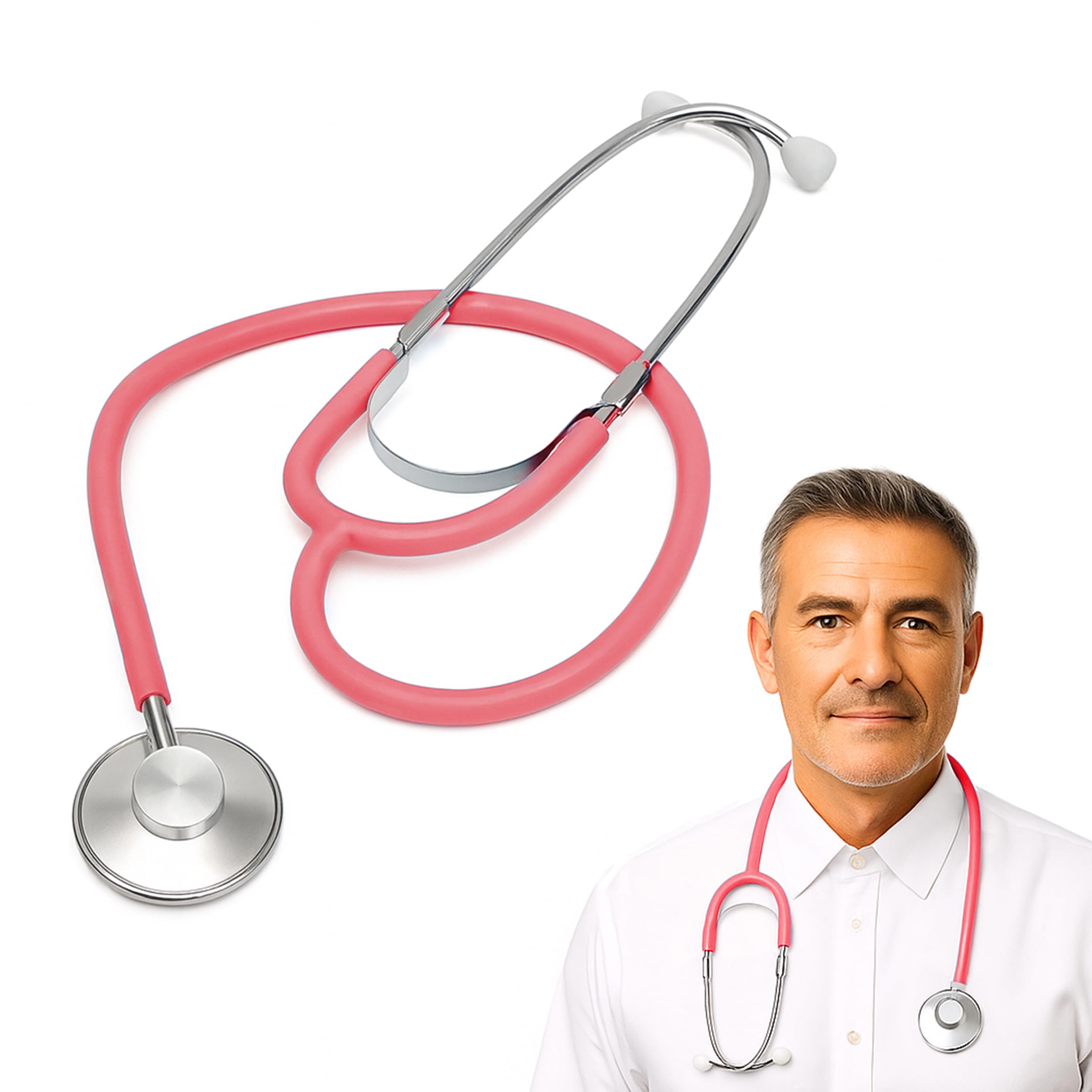 Dixie EMS Single Head Lightweight Stethoscope, Latex Free, for Doctors, Nurses, Students, Medical and Home Use - Pink