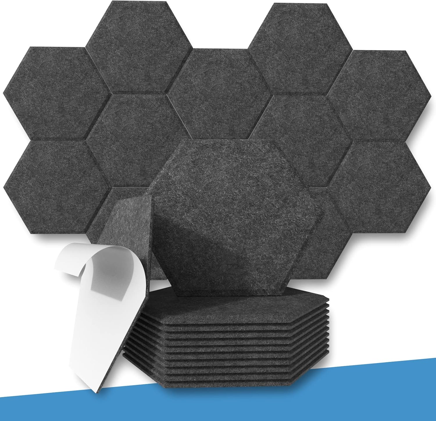 12 Pack Self-adhesive Hexagon Acoustic Panels Beveled Sound Proof Foam Panels, 12"X12"X 0.45" High Density Sound Proofing Padding for Wall, Acoustic Treatment for Studio, Home,Office (Sesame Black)