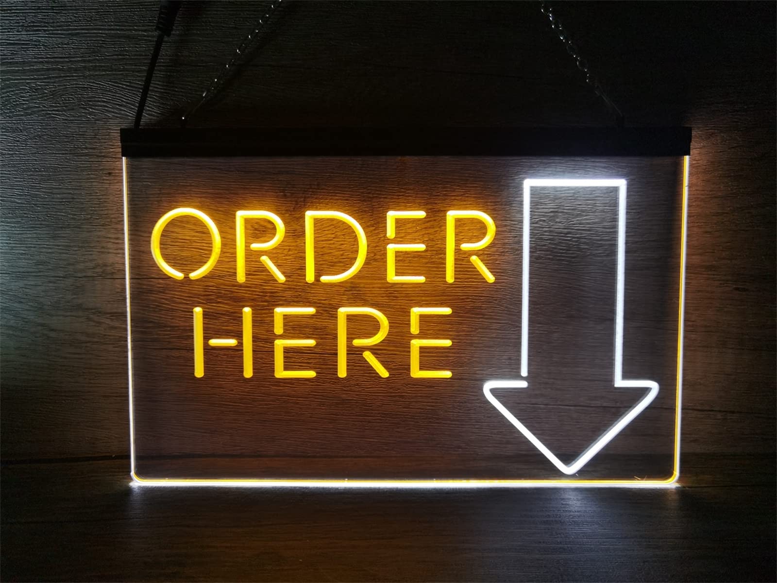 REWIS Pida aquí el Letrero de neón LED, Luces de neón atenuables alimentadas por USB, para la decoración Luminosa de la Caja registradora del Bar del Hotel del Centro Comercial,White Yellow,40x30cm