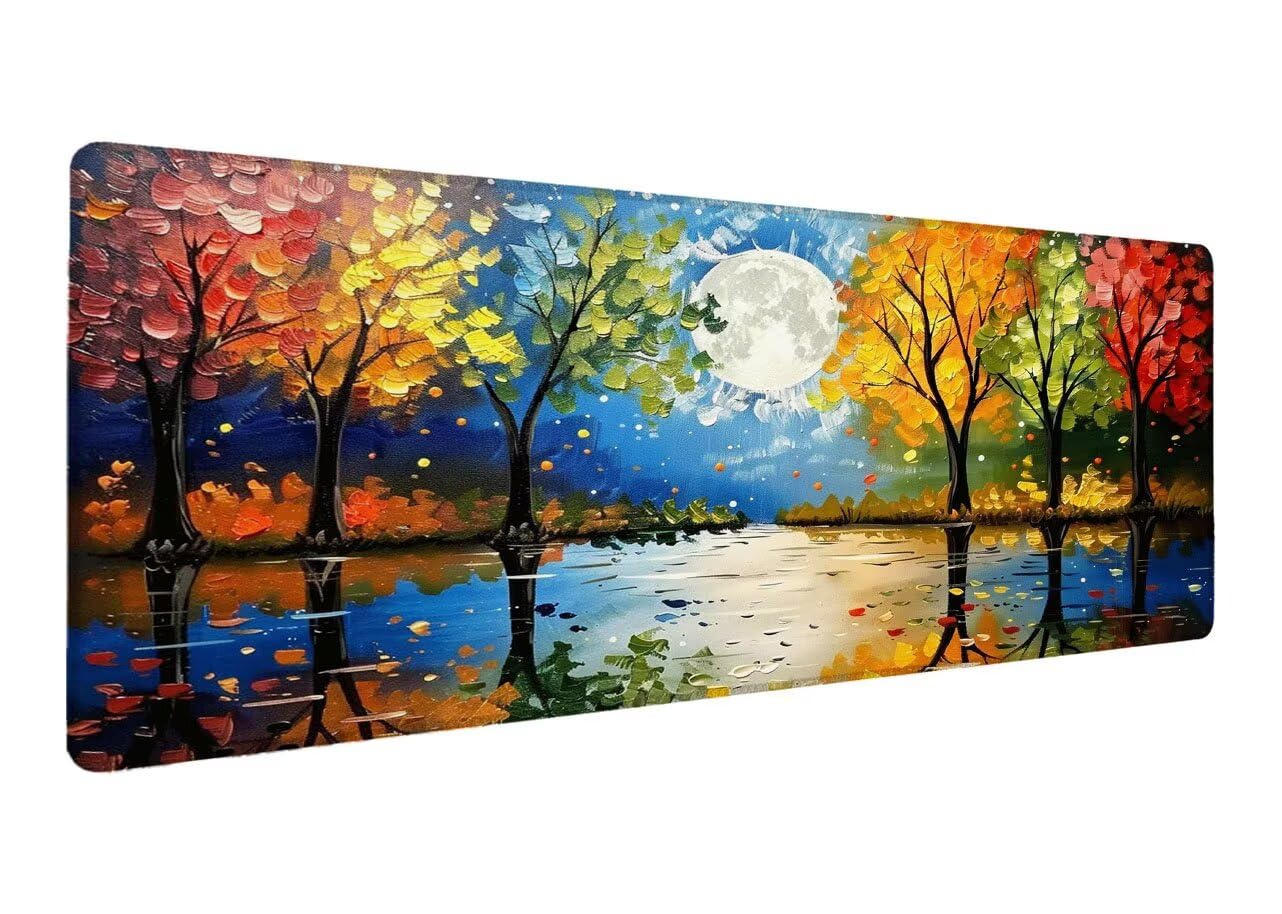 Podkładka pod mysz XXL 1200 x 600 x 3 mm, podkładka pod mysz dla gracza księżyc, duża podkładka pod biurko, antypoślizgowa gumowa podstawa, szyte krawędzie, wodoodporna podkładka pod mysz drzewo,