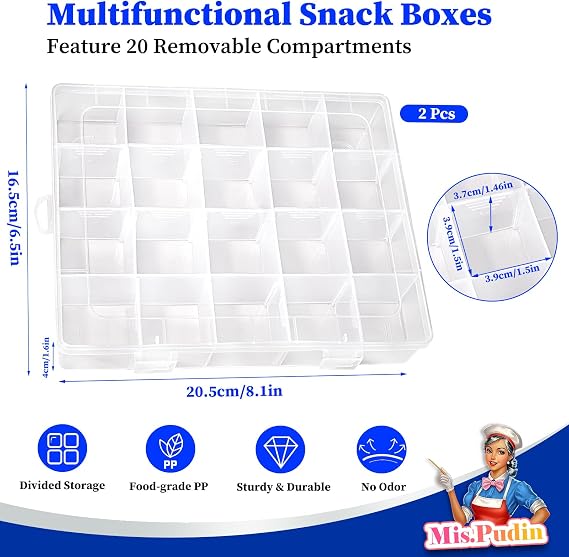 2 Pack Travel Snack Box with Compartments, Snackle Box for Plane