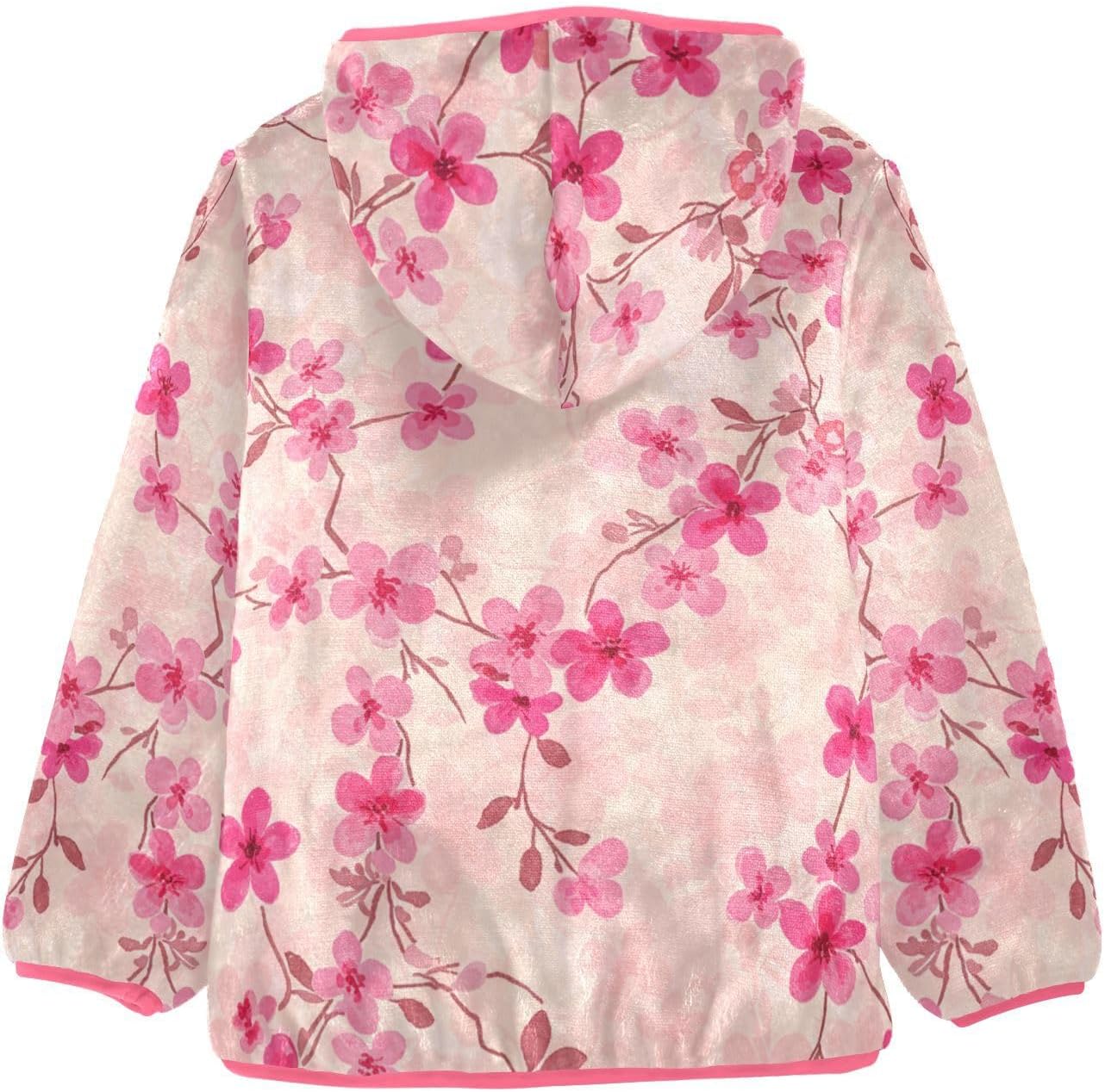 ALAZA Pink Flower Hoodie Jacket for Girls Toddler Fleece Zip Up Coat Plush Jacket Long Sleeve Outerwear for 3 Years