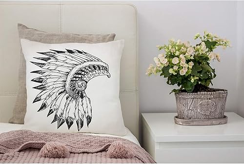 Miniatura 5 de VERSUSWOLF Fundas de almohada de calavera, nativo americano, jefe indio, tocado de pájaro apache, algodón y lino, fundas de almohada cuadradas