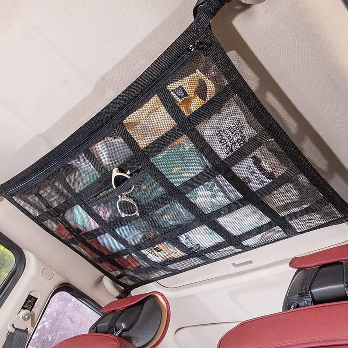 ONEMAJI 1Pcs Wall Sticker Organizer Pouch Bag for Mini ONE/Cooper/JCW 3-Türer 3 (III) F56 I 2014-2021, Vehicle Trunk Storage Mesh Cargo Pouch Bag Holder Pocket Trunk Organizer