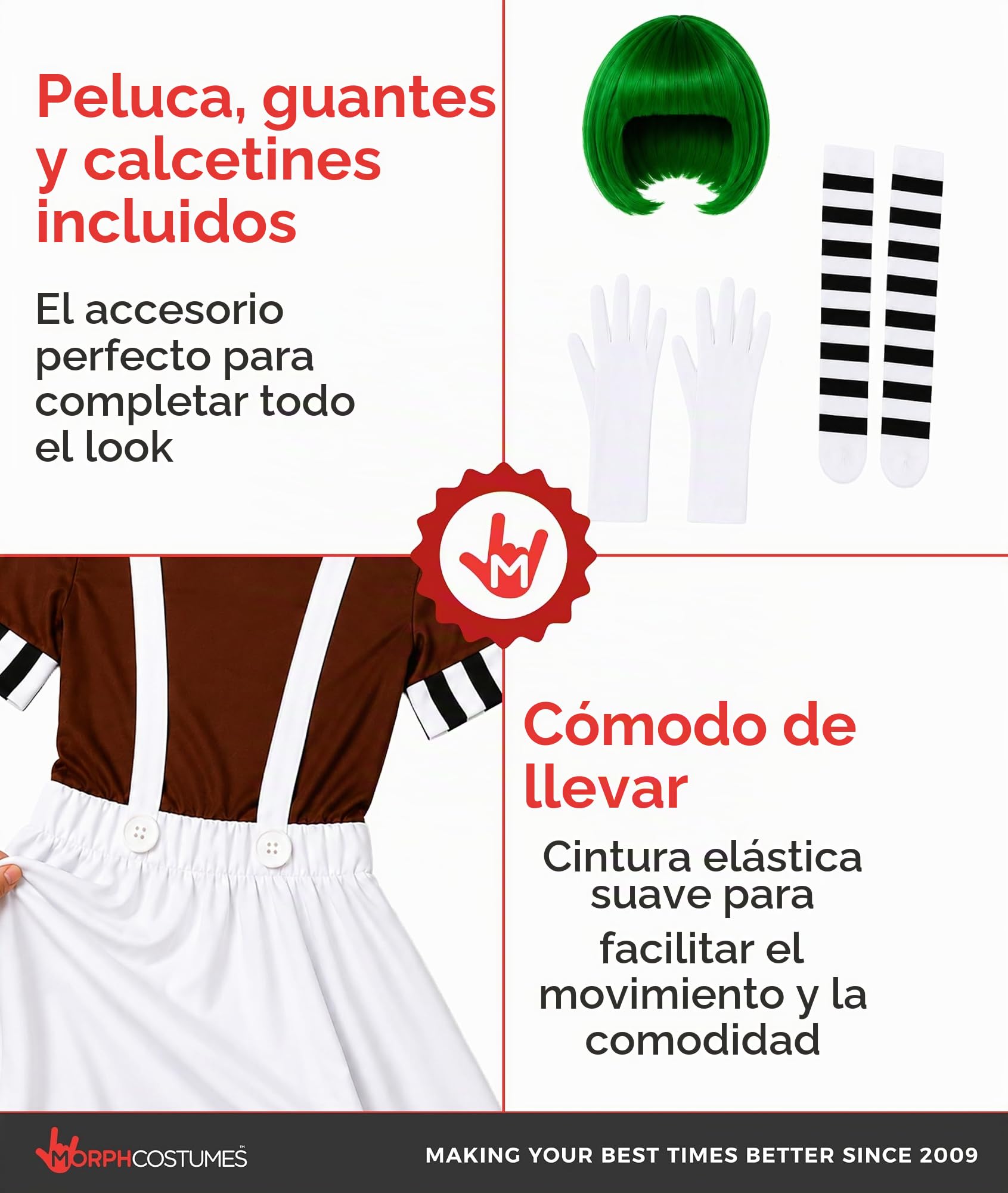 Fun Shack Disfraz Trabajadora Fábrica Chocolate Mujer y Peluca, Disfraces Personaje Película, Disfraz Halloween y Carnaval