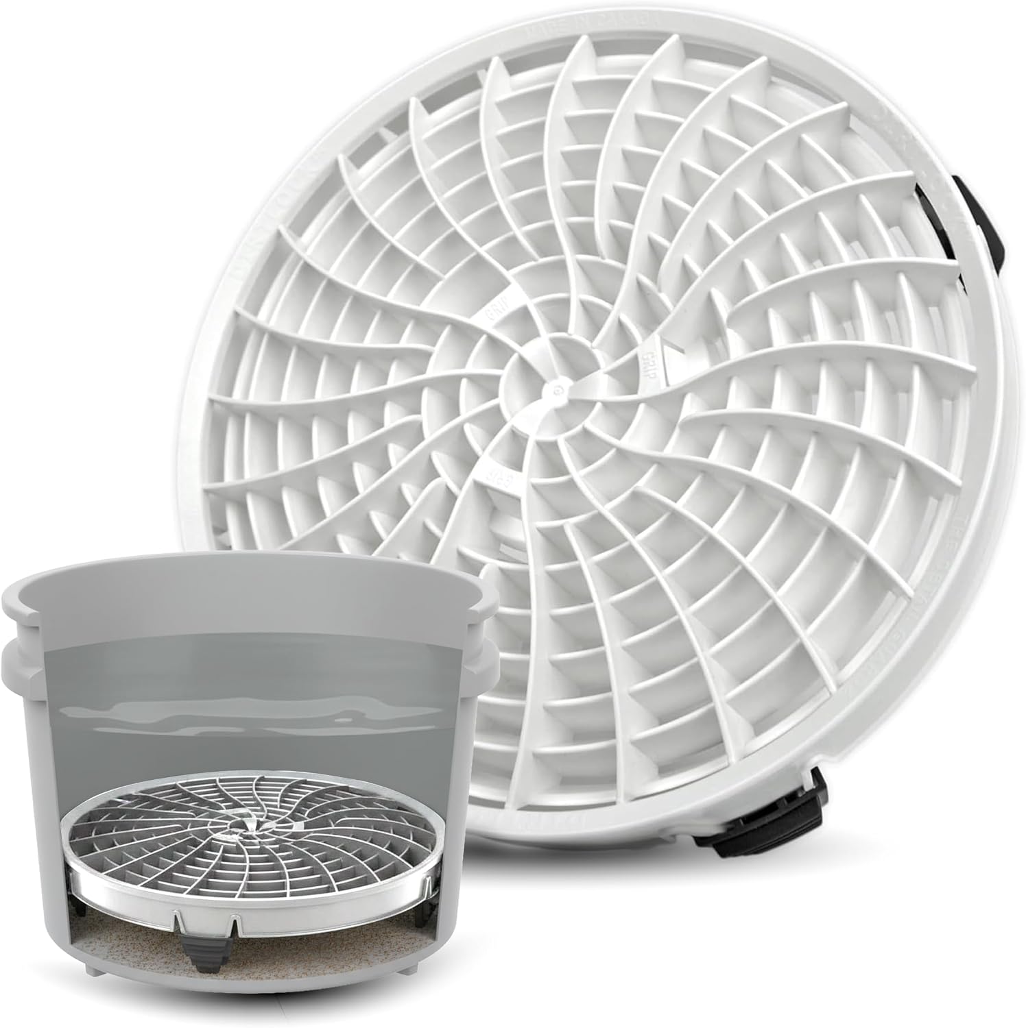 DETAIL GUARDZ Dirt Lock Car Wash Insert – Bucket Filter for 3–8 Gallon Round Pails – Traps Debris, Prevents Swirl Marks – Self-Locking Rubber Grips, Venturi Flow, Cleaning Tool (White)