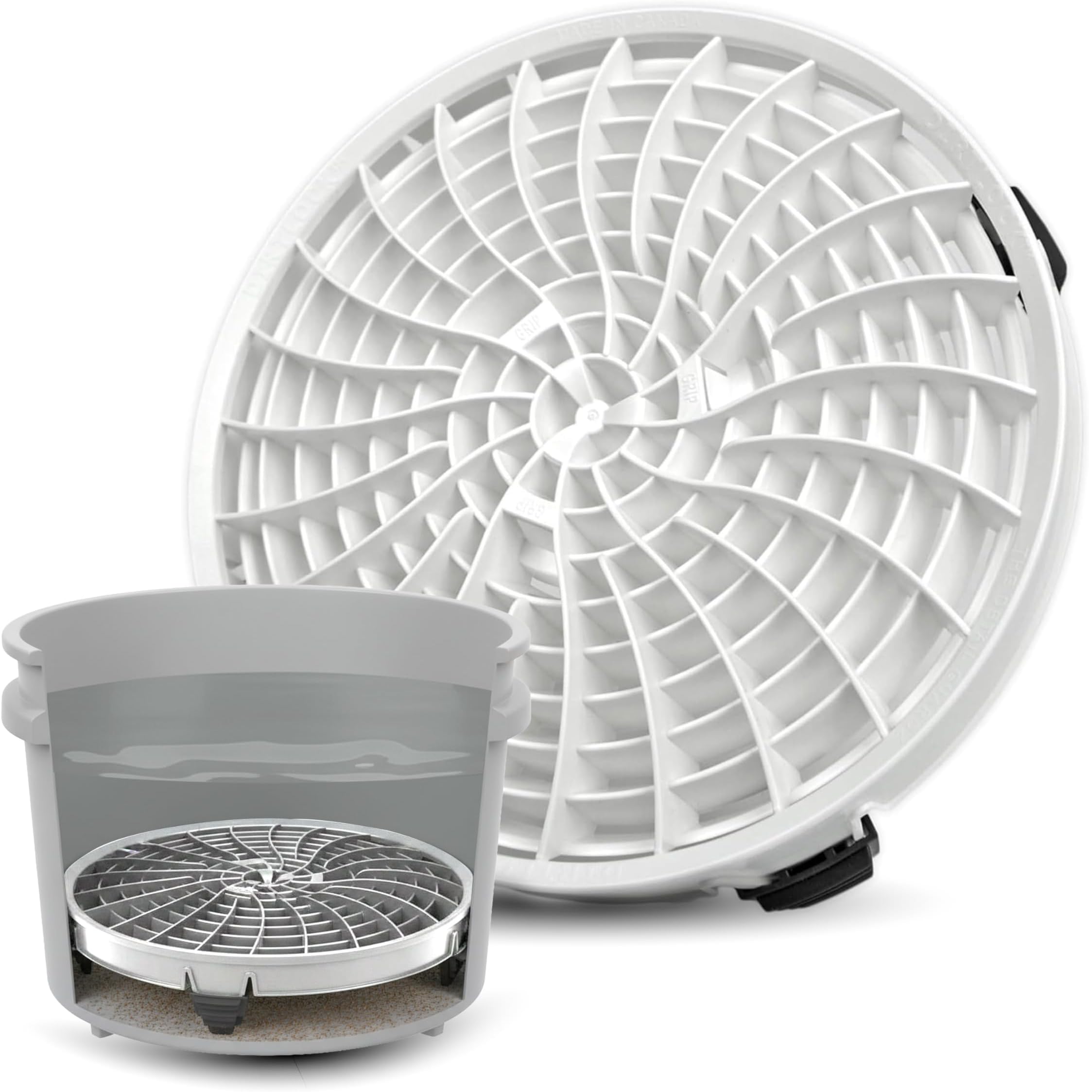 DETAIL GUARDZ Dirt Lock Car Wash Insert – Bucket Filter for 3–8 Gallon Round Pails – Traps Debris, Prevents Swirl Marks – Self-Locking Rubber Grips, Venturi Flow, Cleaning Tool (White)
