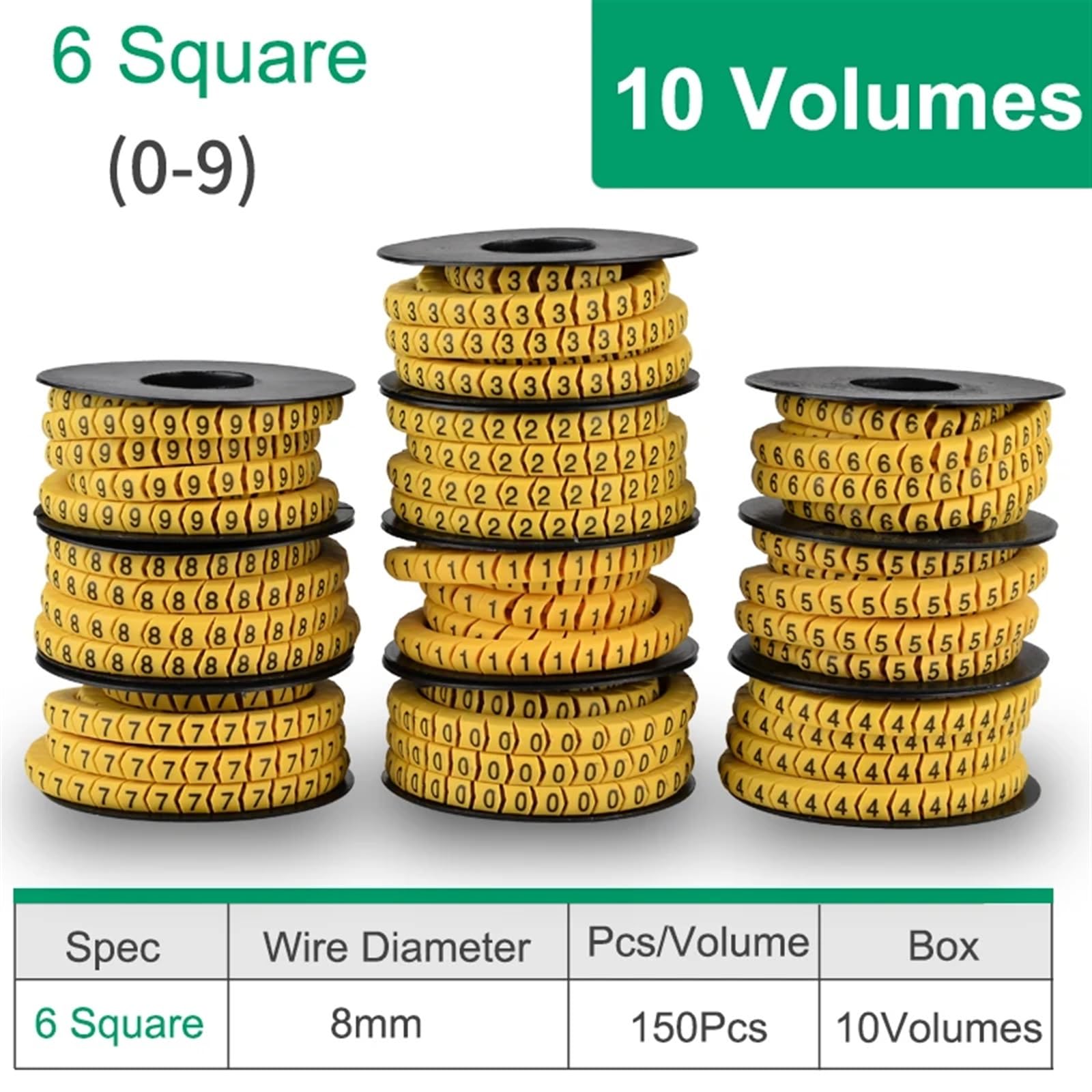 Marcatura Cavi 10 Rotoli Etichette for cavi Numero Tubo EC 1/2,5/4/6 Quadrato da 0 a 9 Etichetta filo Tubo Rete Linea Manicotto Concavo Antiscivolo Isolamento in PVC(6 Square)