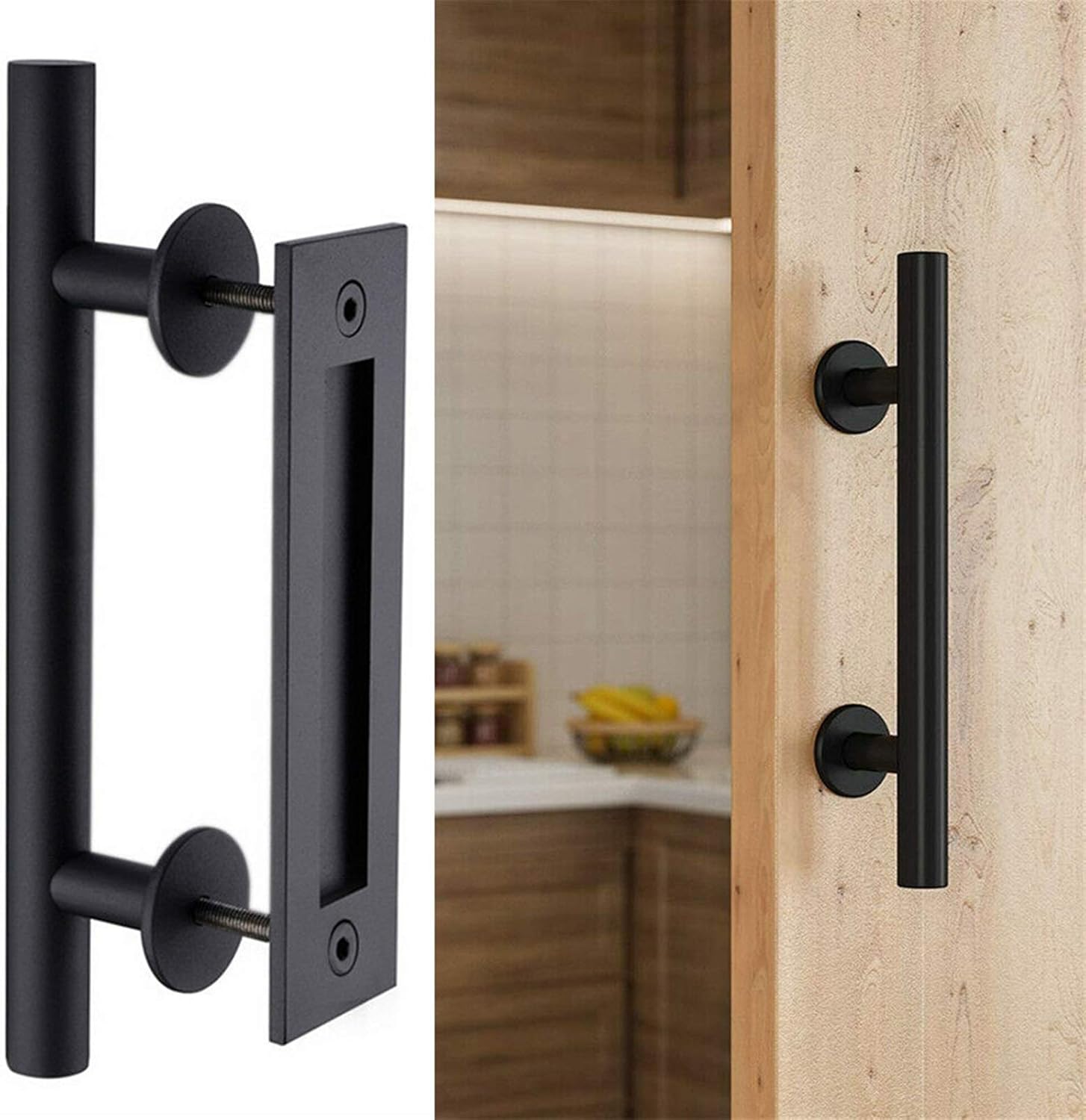 Recessed 35-45MM Wooden Door Stainless Steel Door Handles, Cabinet, Drawer, Bathroom, Hotel, Room DoorsScreen Door Handle,Front Door Handle,Barn Door Handles(Package 2)