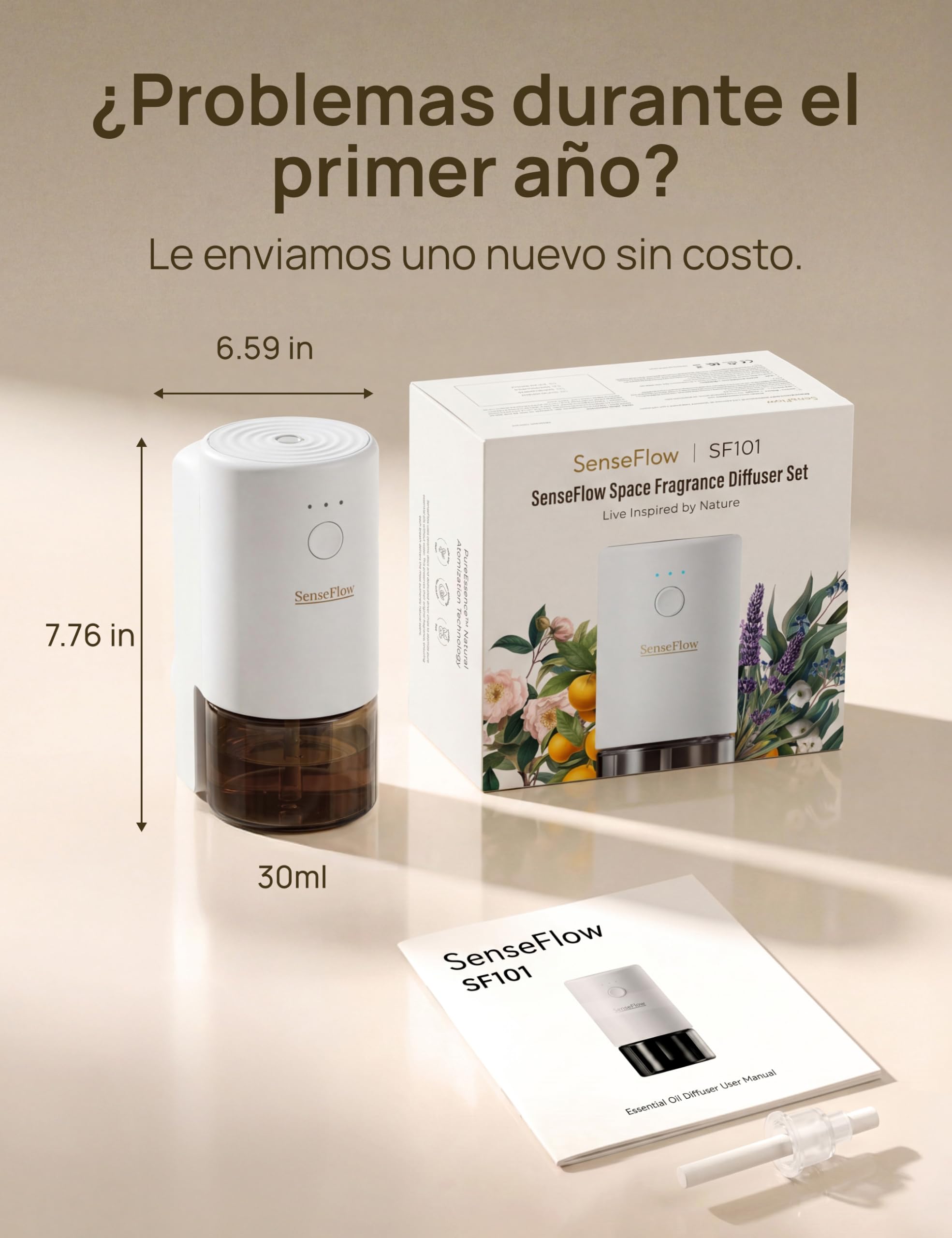 Difusor Aceites Esenciales Difusor de Aromas SF101 -Ultrasónico Sin Agua, 100 % Vegetal, Aromaterapia120 Días, para Hogar, Hotel y Estudio hasta 100 ㎡ - Menta