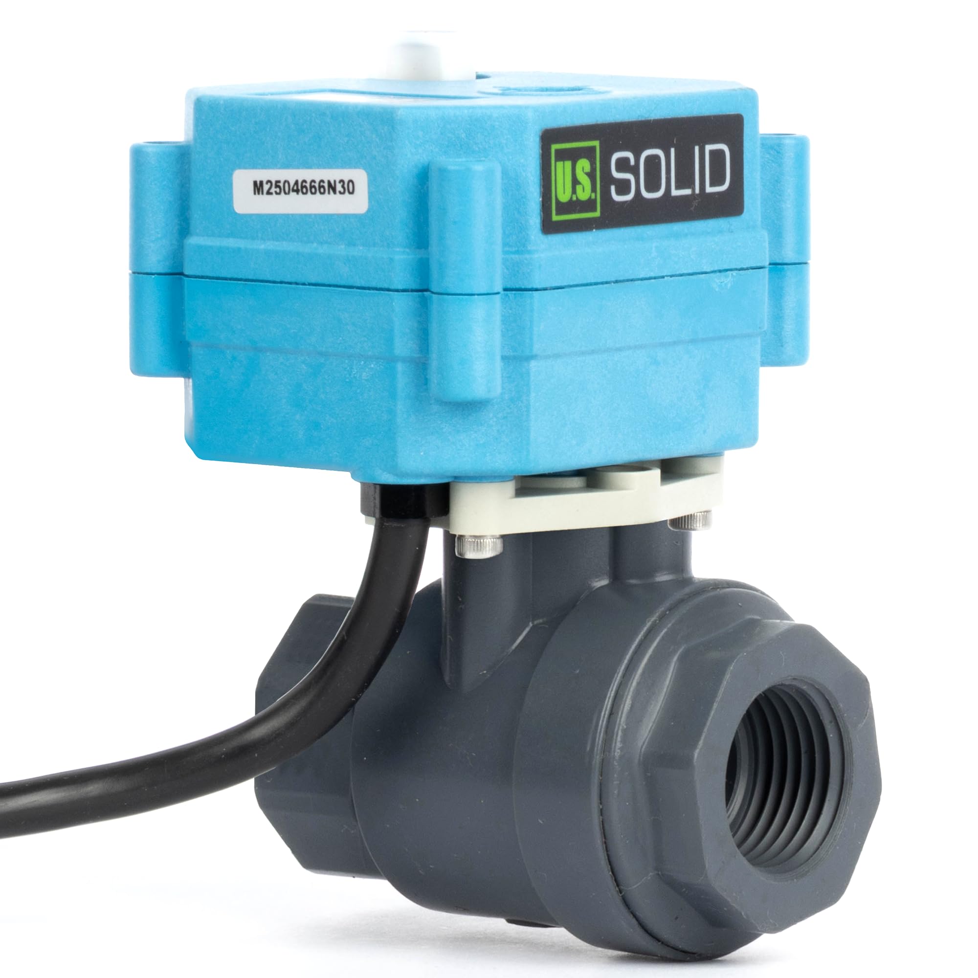 U.S. Solid Válvula de bola de motor de PVC de 3/4" CA 110-230 V con enchufe de la UE - Válvula de bola de plástico eléctrica, IP67 impermeable, retorno automático, cerrado sin corriente, sobrecontrol