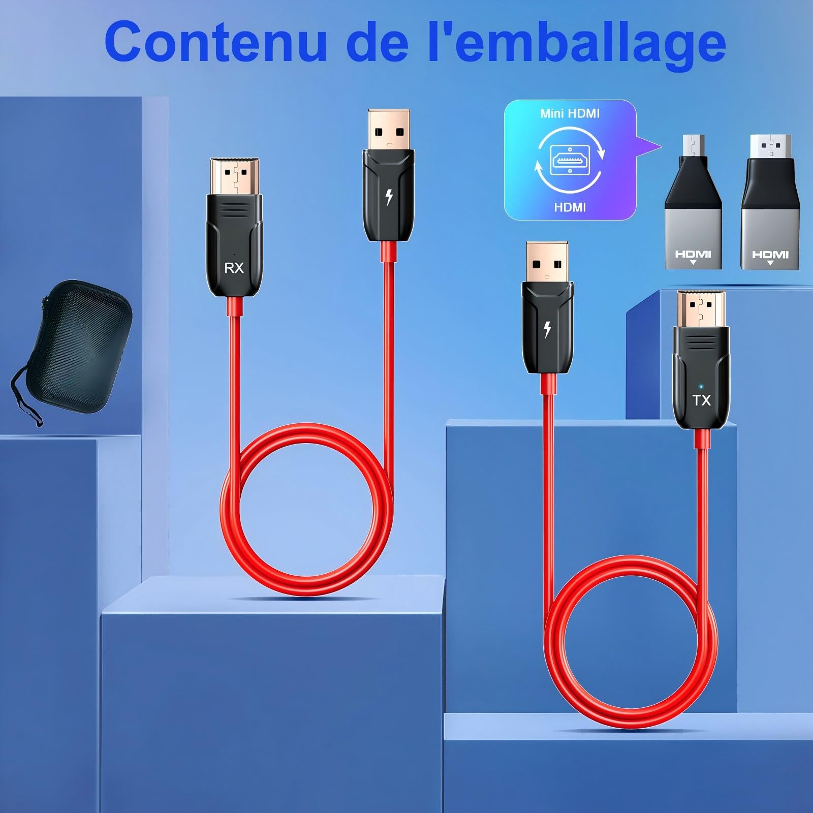 LXJADAP HDMI sans Fil, décodage 4K 1080P Émetteur et récepteur HDMI sans Fil pour Le Streaming de fichiers vidéo et Audio d'un Ordinateur Portable ou d'un PC vers Une TV HD ou Un projecteur, Rouge
