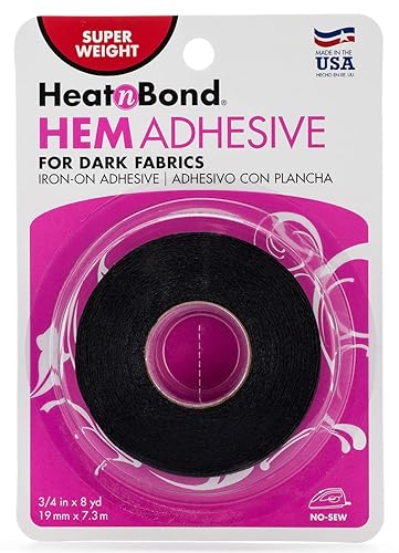 HeatnBond Hem Iron-On Adhesive Super Weight- Cinta termoadhesiva para hacer dobladillos, 34 pulgadas por 8 yardas, color negro