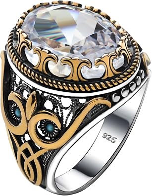 Alpha Rock Genuine Solid 925 Sterling Silver Accented with Bronze and Stone, Authentic Vintage Turkish Ottoman Style Ring for Men