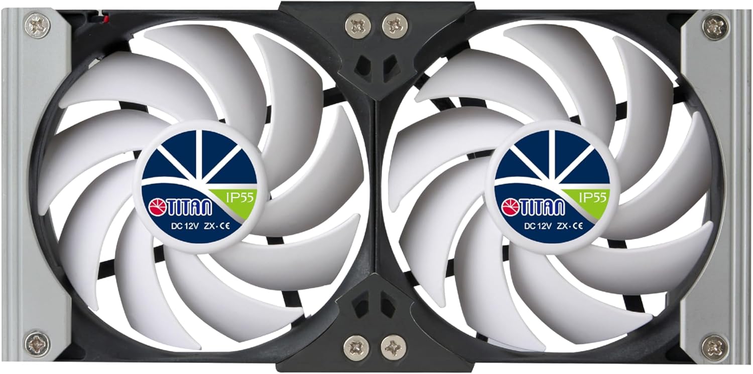 TITAN- 12V IP55 防水 DC ダブルラックマウント換気冷却ファン タイマーとスピードコントローラー付き - TTC-S