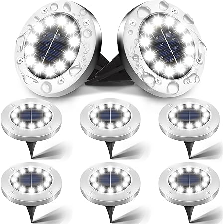 Coroor Solar Ground Lights, 8 Packs 12 LED Solar Garden Lights Outdoor Waterproof Bright in - Solar Disk Lights for Pathway, Yard, Patio, Walkway, Outdoor Decorations(White)