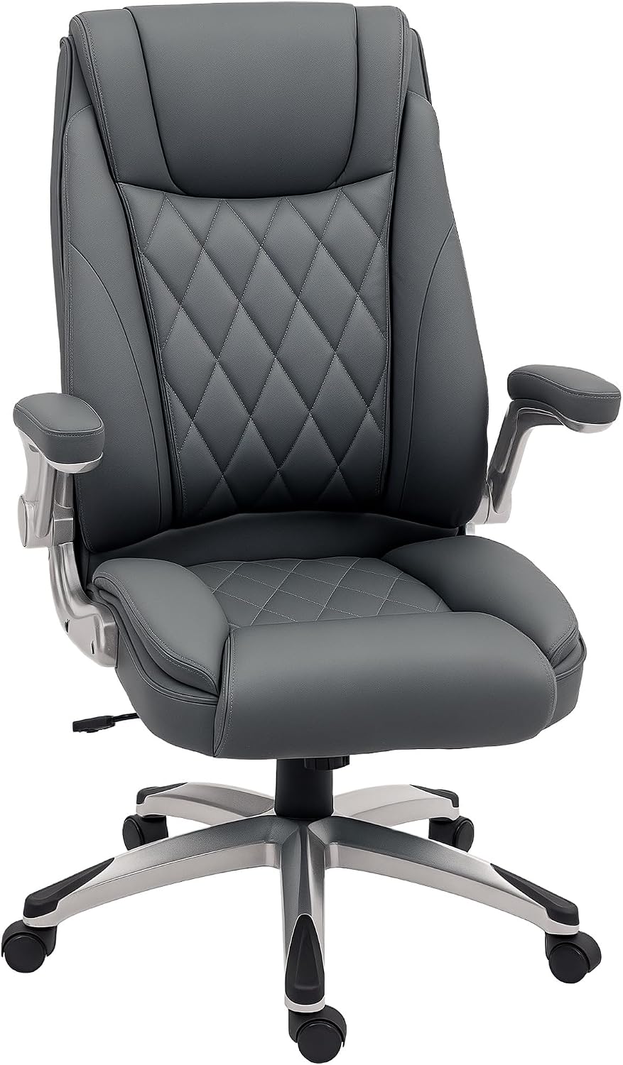 Vinsetto Executive Office Chair with Arms, PU Leather Ergonomic Office Chair with Tilt Function and Adjustable Height, Swivel Rolling for Home Office Working, Dark Grey
