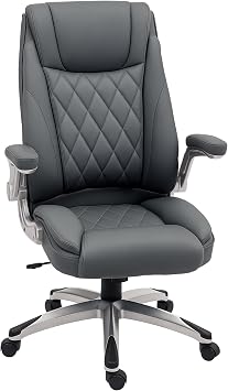 Vinsetto Executive Office Chair with Arms, PU Leather Ergonomic Office Chair with Tilt Function and Adjustable Height, Swivel Rolling for Home Office Working, Dark Grey