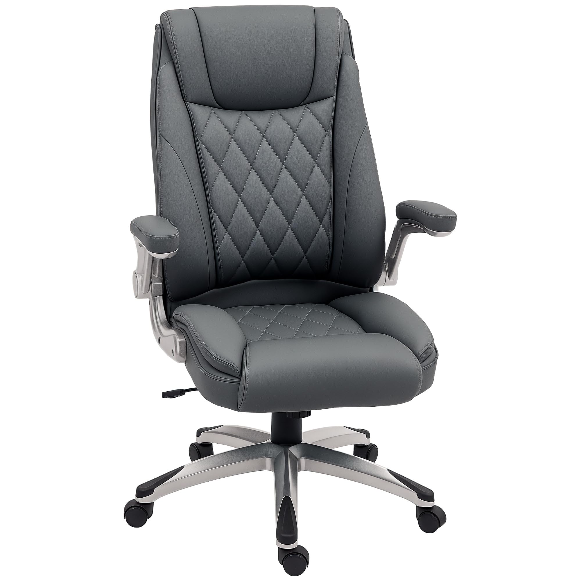 Vinsetto Executive Office Chair with Arms, PU Leather Ergonomic Office Chair with Tilt Function and Adjustable Height, Swivel Rolling for Home Office Working, Dark Grey