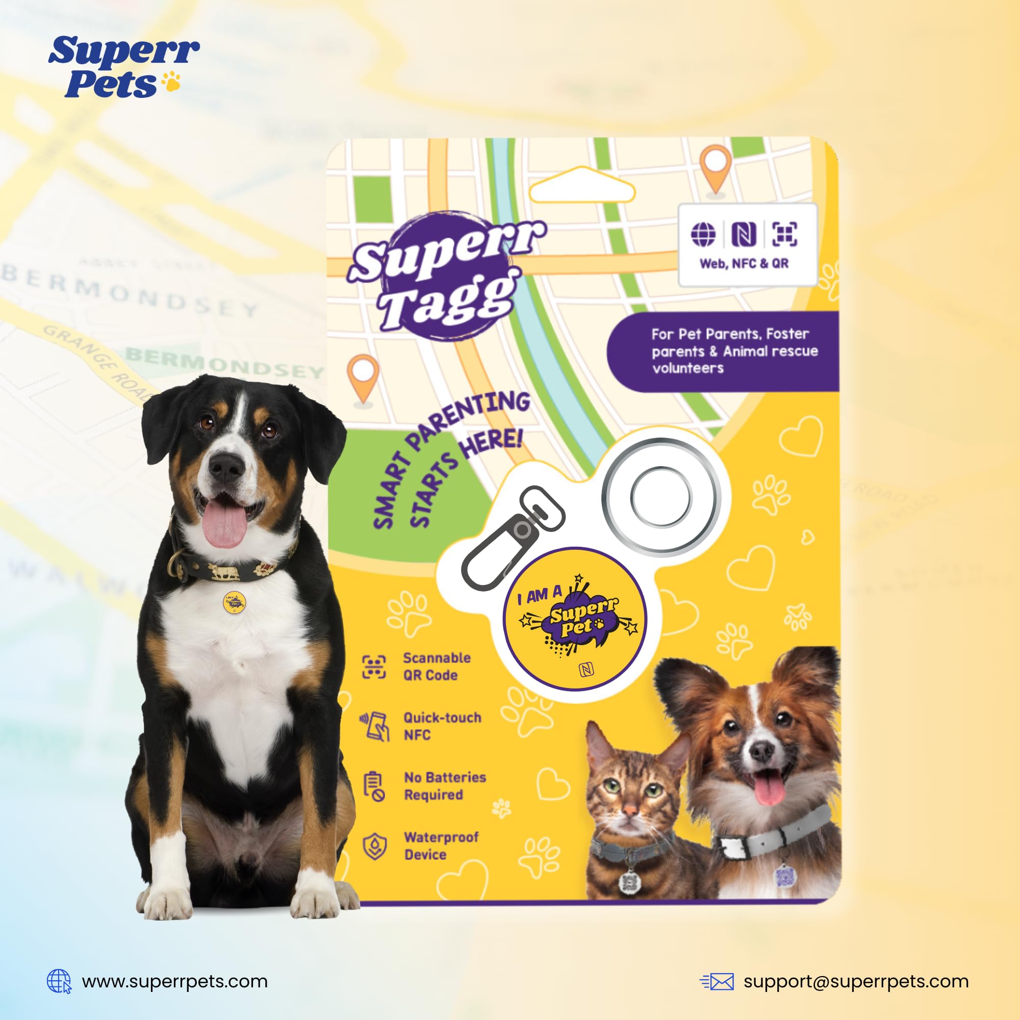 Smart Pet Digital ID QR & NFC Tag by Superr Pets | Android & iOS Compatible | Store & Share pet Details (Not a GPS Tracker) (B0D1NBK8WG) Amazon Price History, Amazon Price Tracker