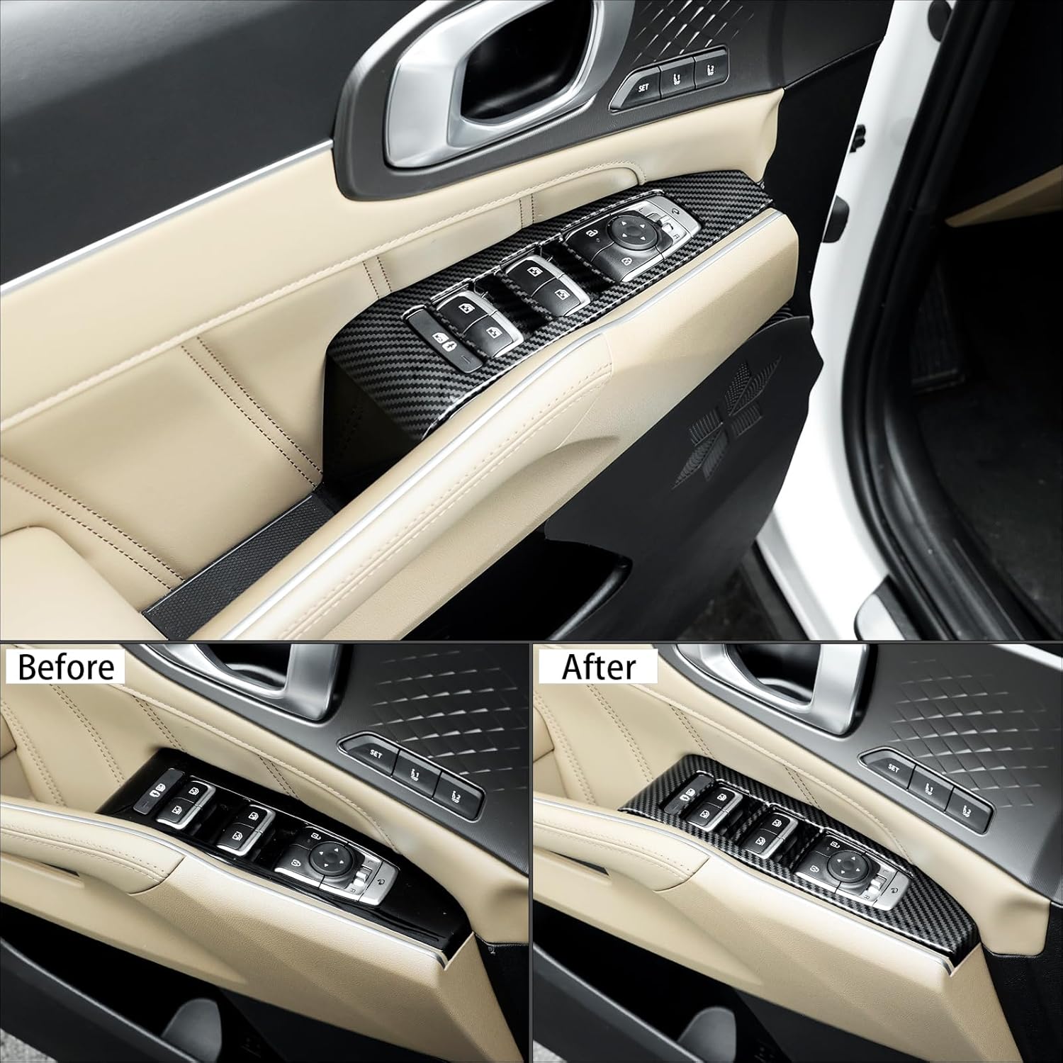 Carbon Fiber Grain ABS Car Interior Window Switch Panel Cover Side Door Glass Lock Control Button Frame Cover Set Compatible with Kia Sorento 2021-2025 MQ4 Accessories